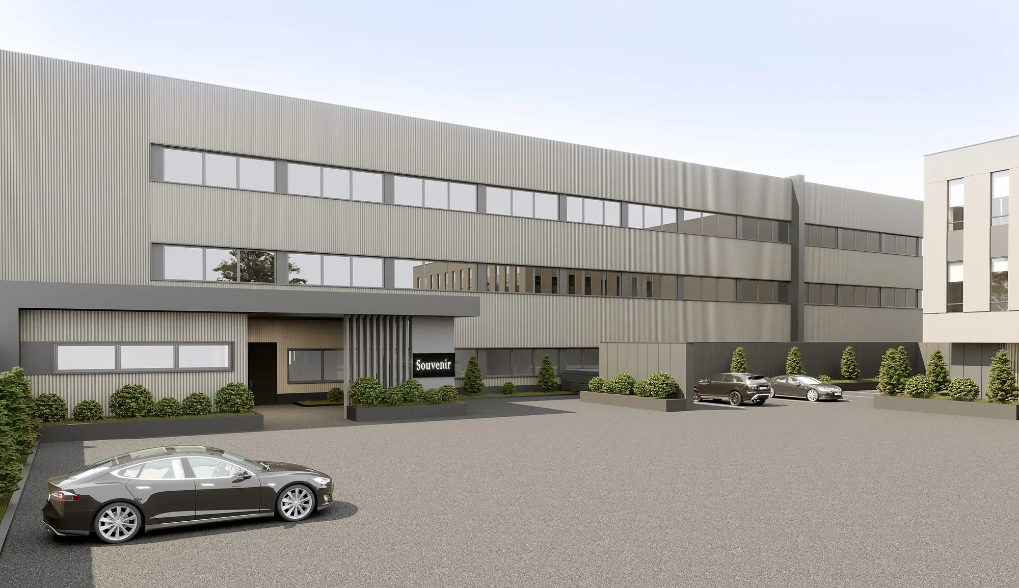 Production building of the Souvenir jewellery factory in Tashkent: the workshop ribbon glazing and the site entrance — SAD studio
