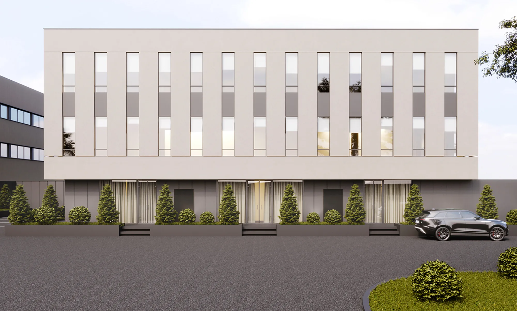 Facade of the administrative building at the Souvenir jewellery factory in Tashkent: the rhythm of narrow vertical openings — SAD studio