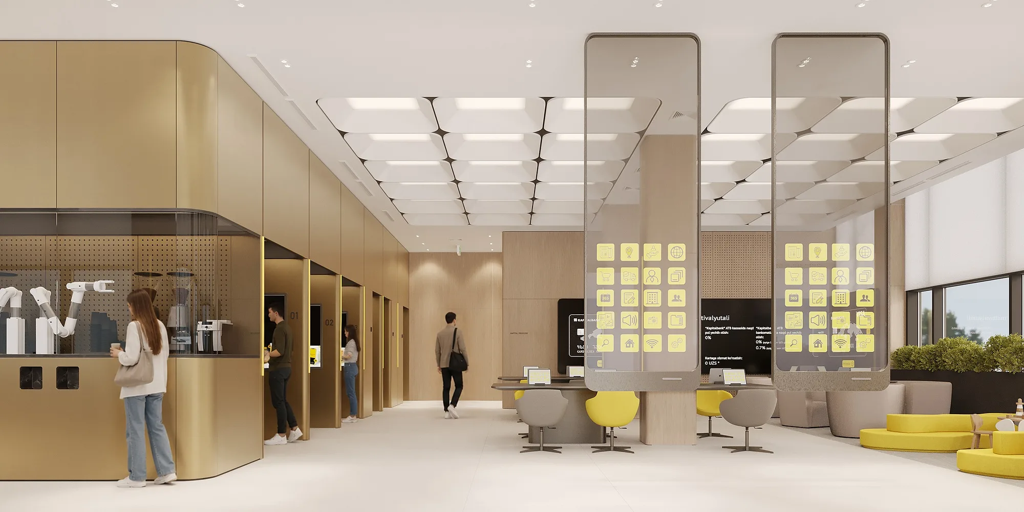 The hall with its coffee point and product display