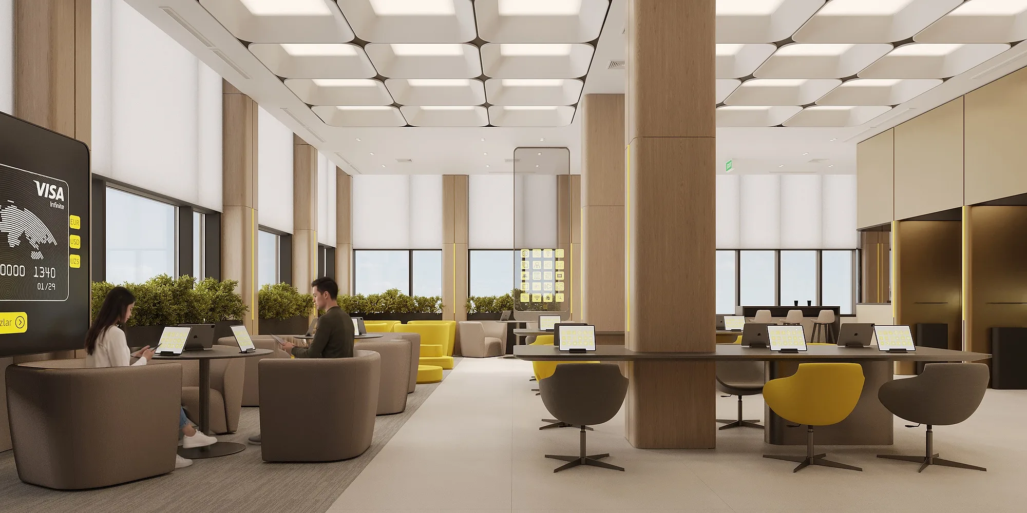The branch coworking area with its soft furniture