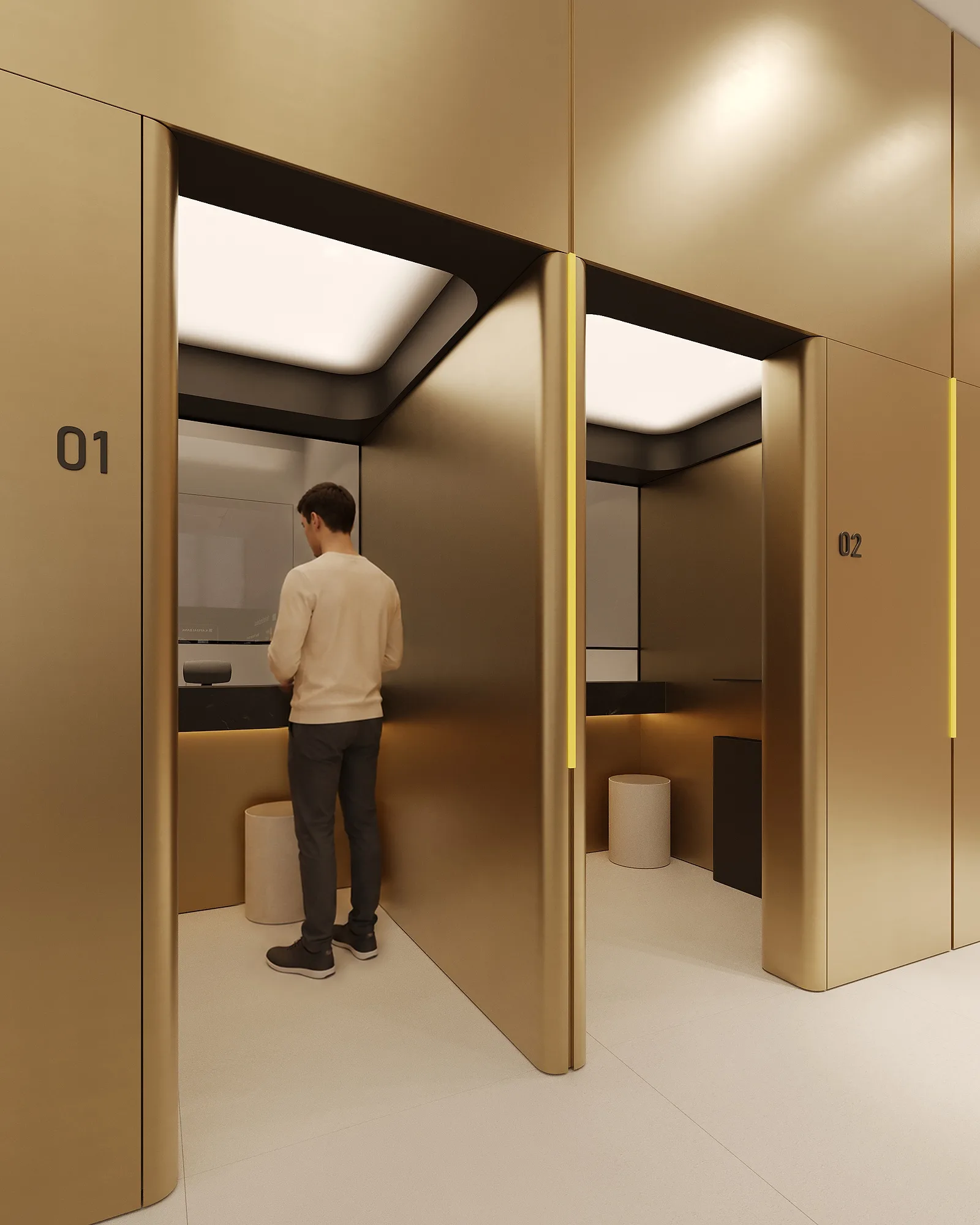 Inside a closed ATM cabin