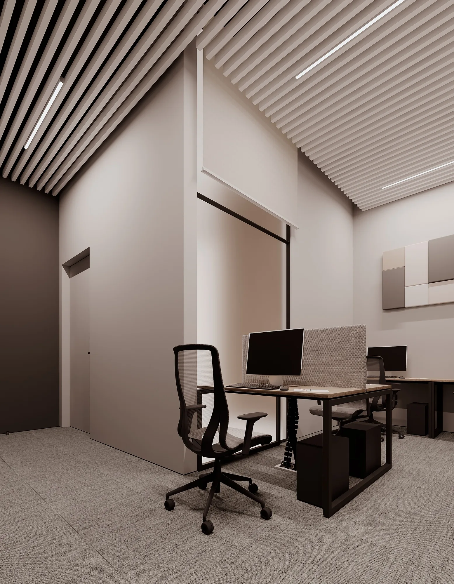 A branch work room with its acoustic ceiling