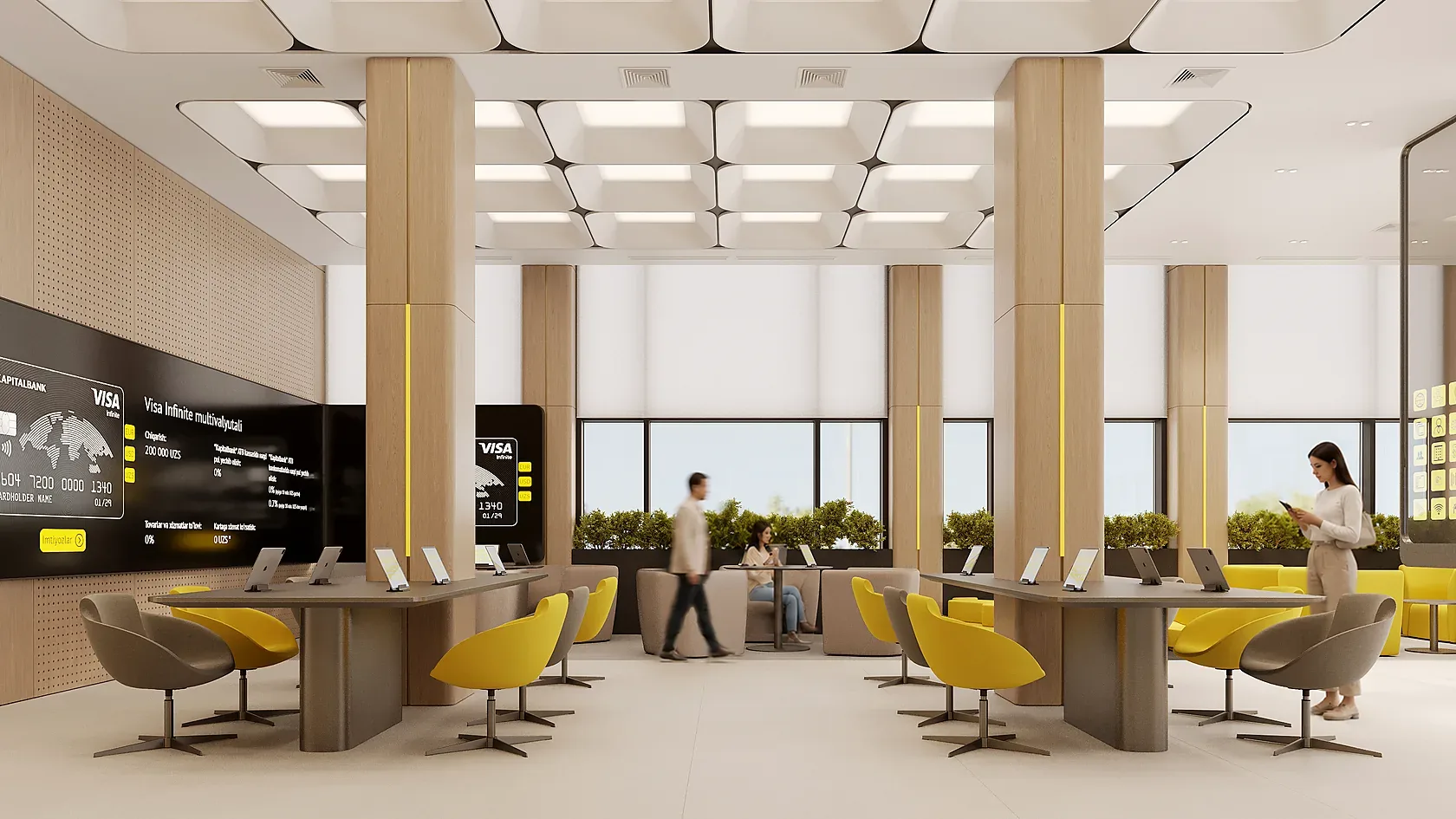 A new-format Kapitalbank branch: the open hall with its service zones