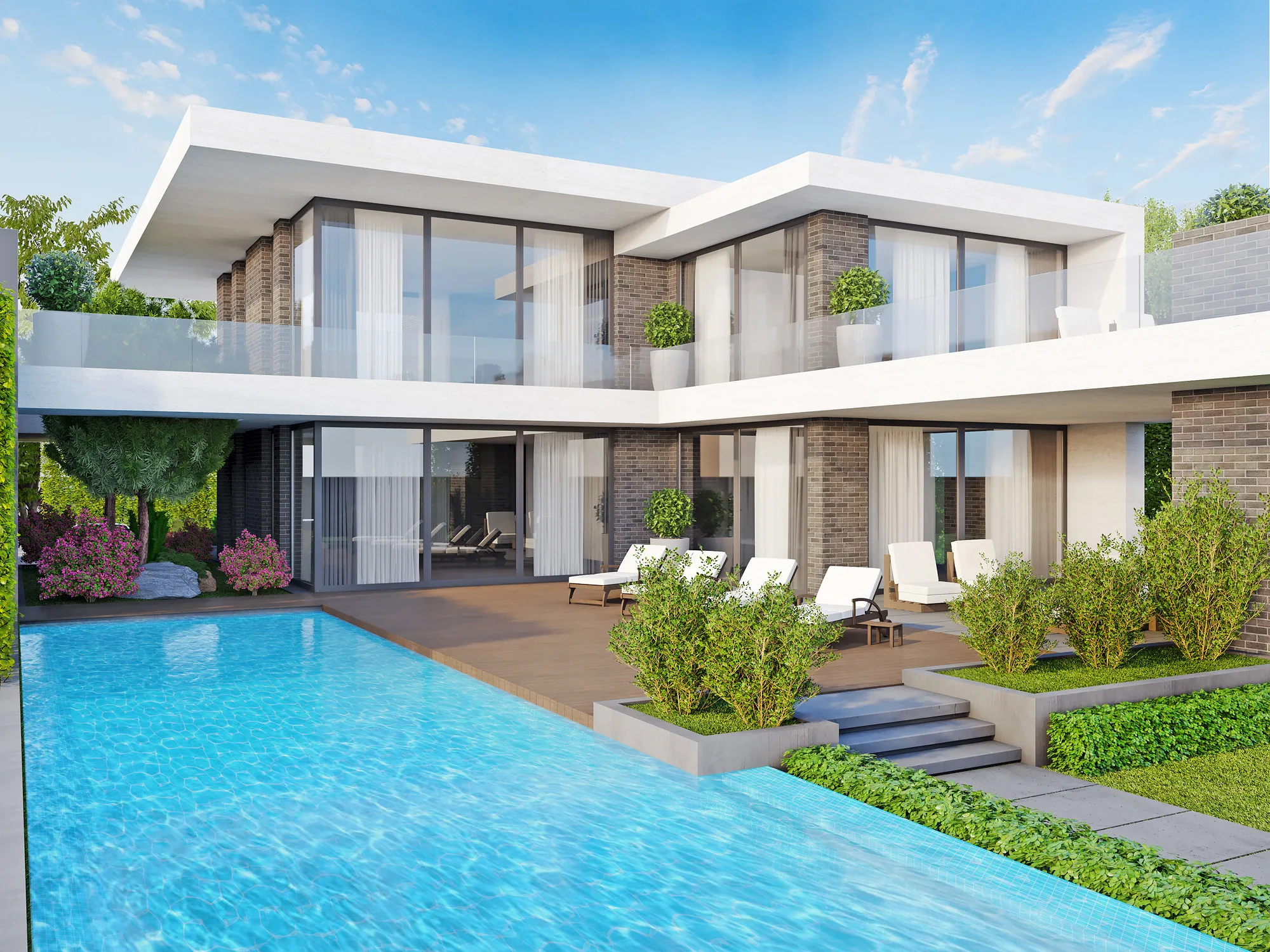 Rendering of the House 5 garden: the pool and terrace