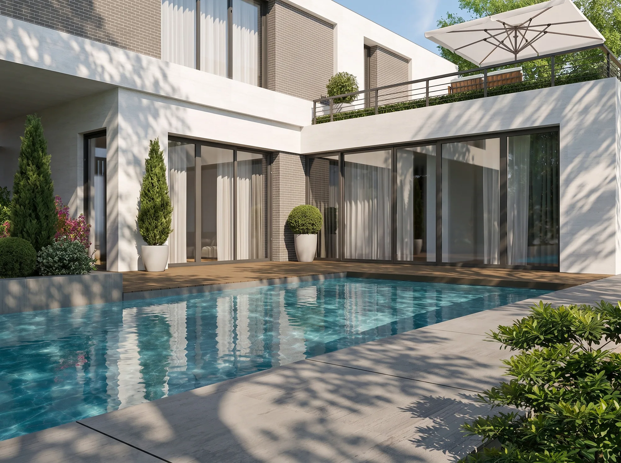 Rendering of the House 7 garden with the pool
