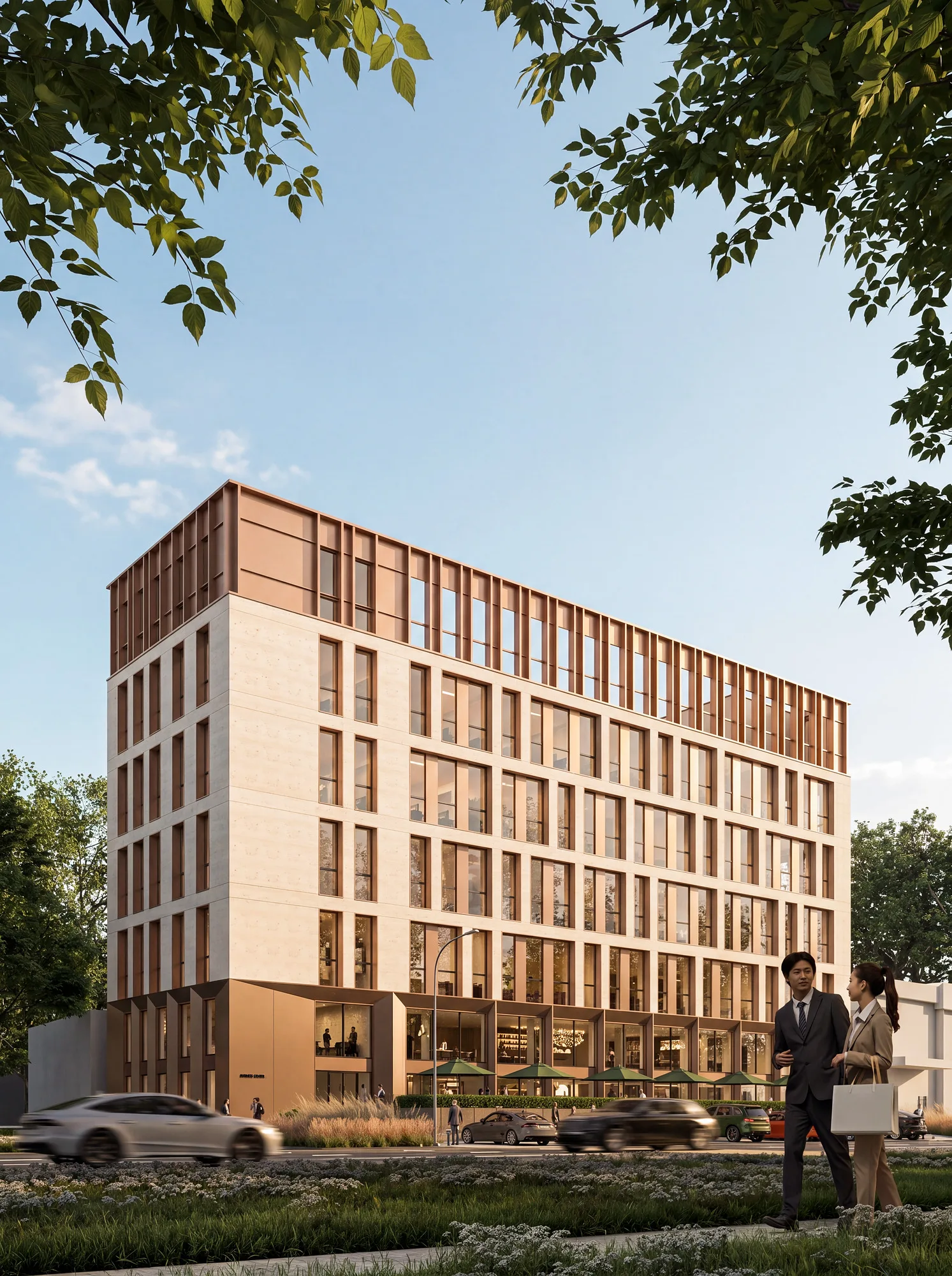 Labzak business centre render: the building from the corner — SAD studio