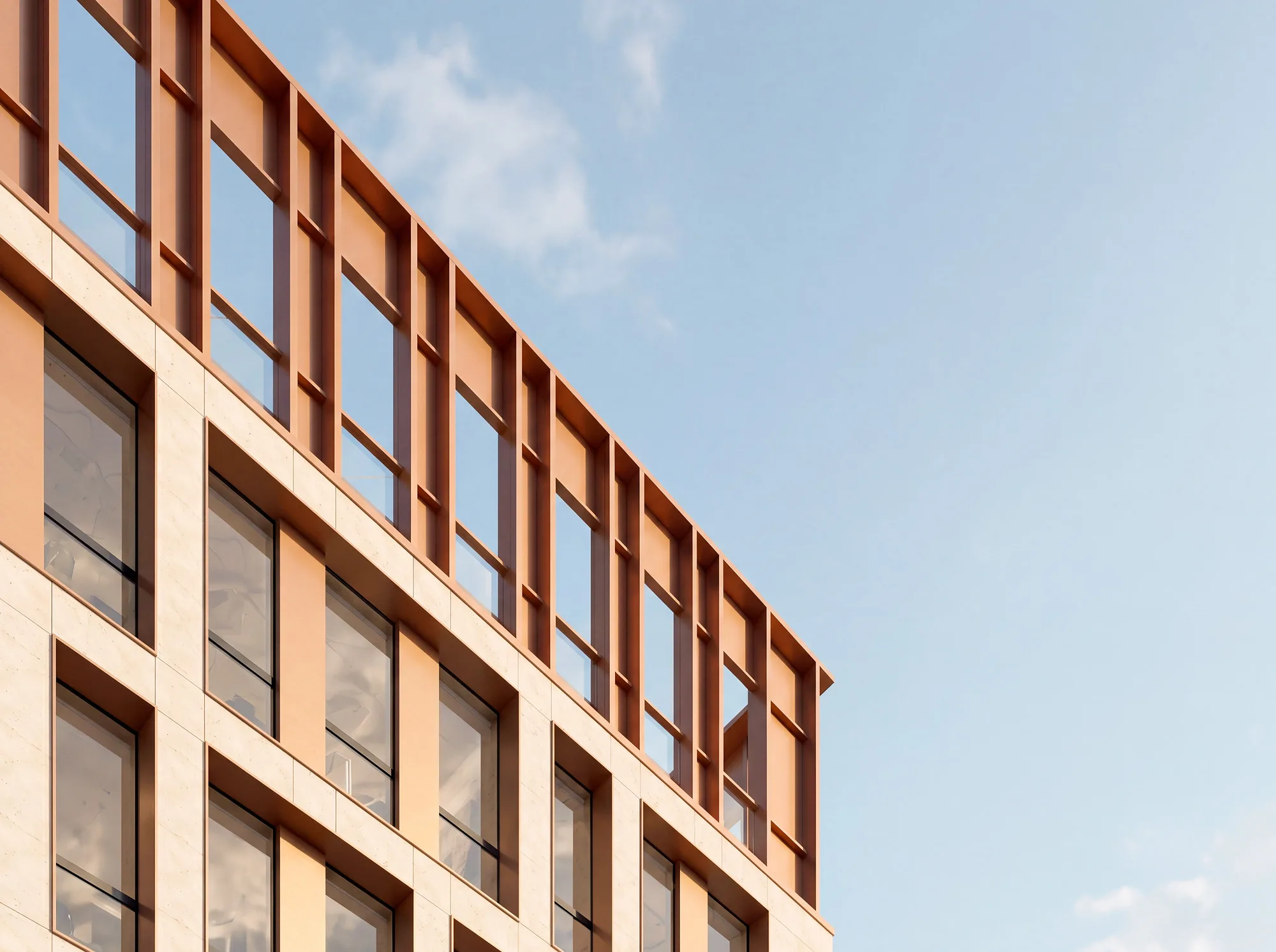 Labzak business centre render: window rhythm and terracotta piers — SAD studio