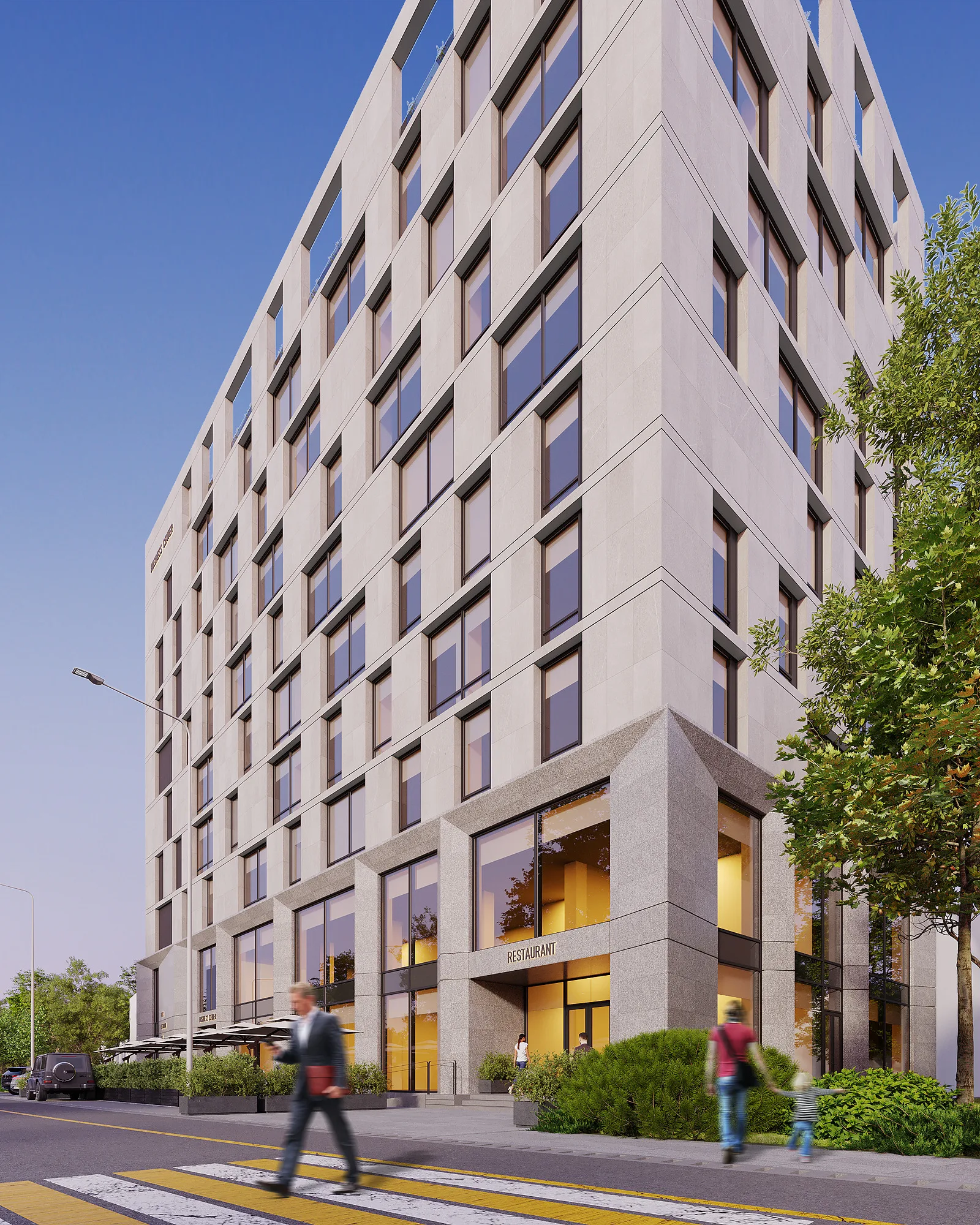 Labzak business centre render: chequered option from the crossing — SAD studio
