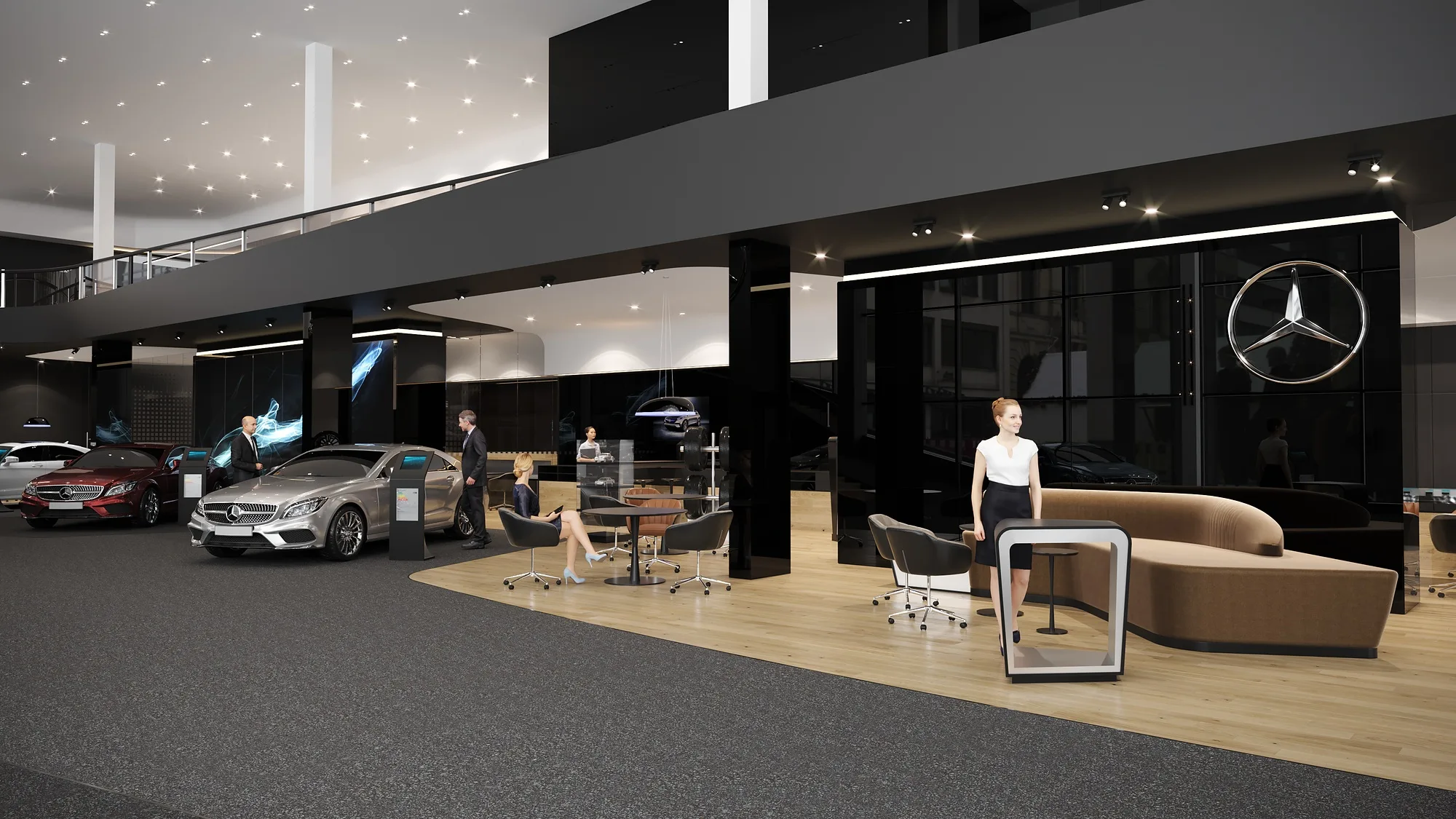 The showroom with the brand star on the wall
