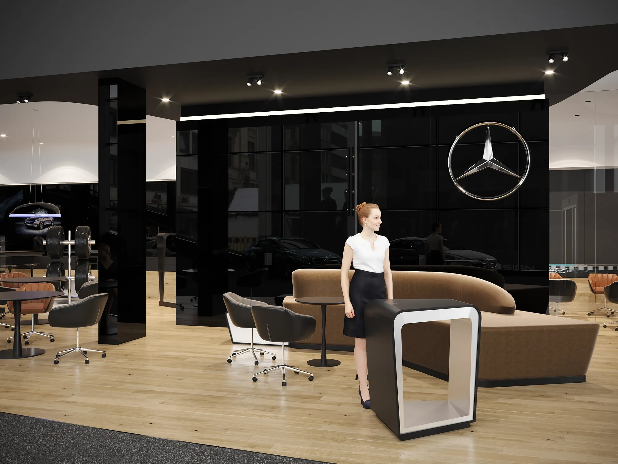 The dealership lounge with its soft furniture