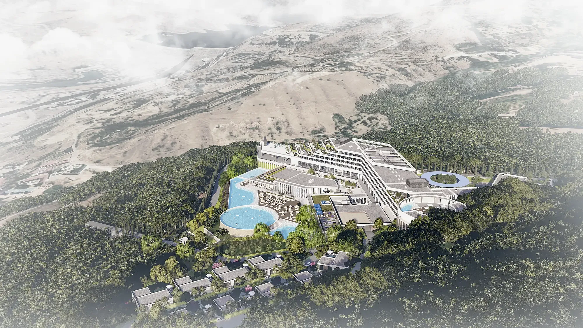 The complex in the valley: the layout across the five-hectare site