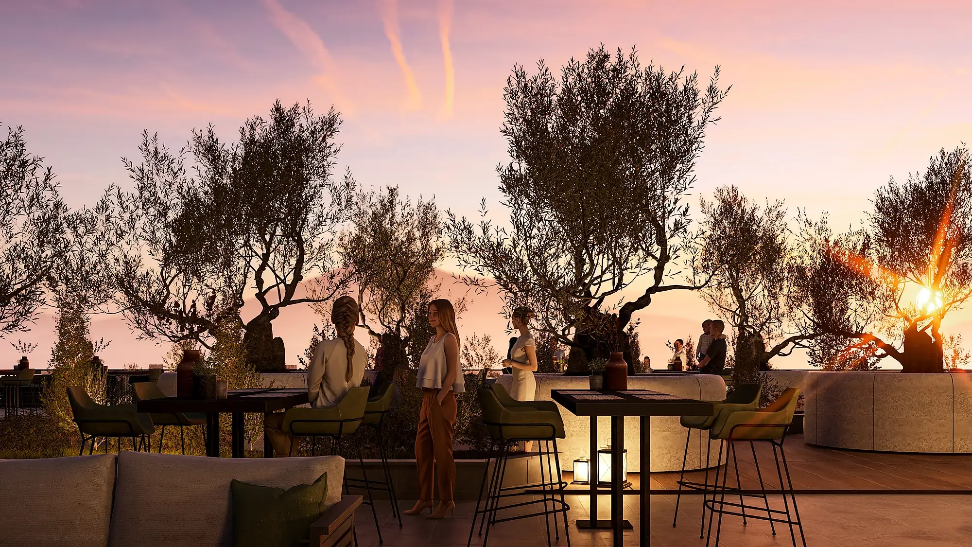 The rooftop bar at sunset