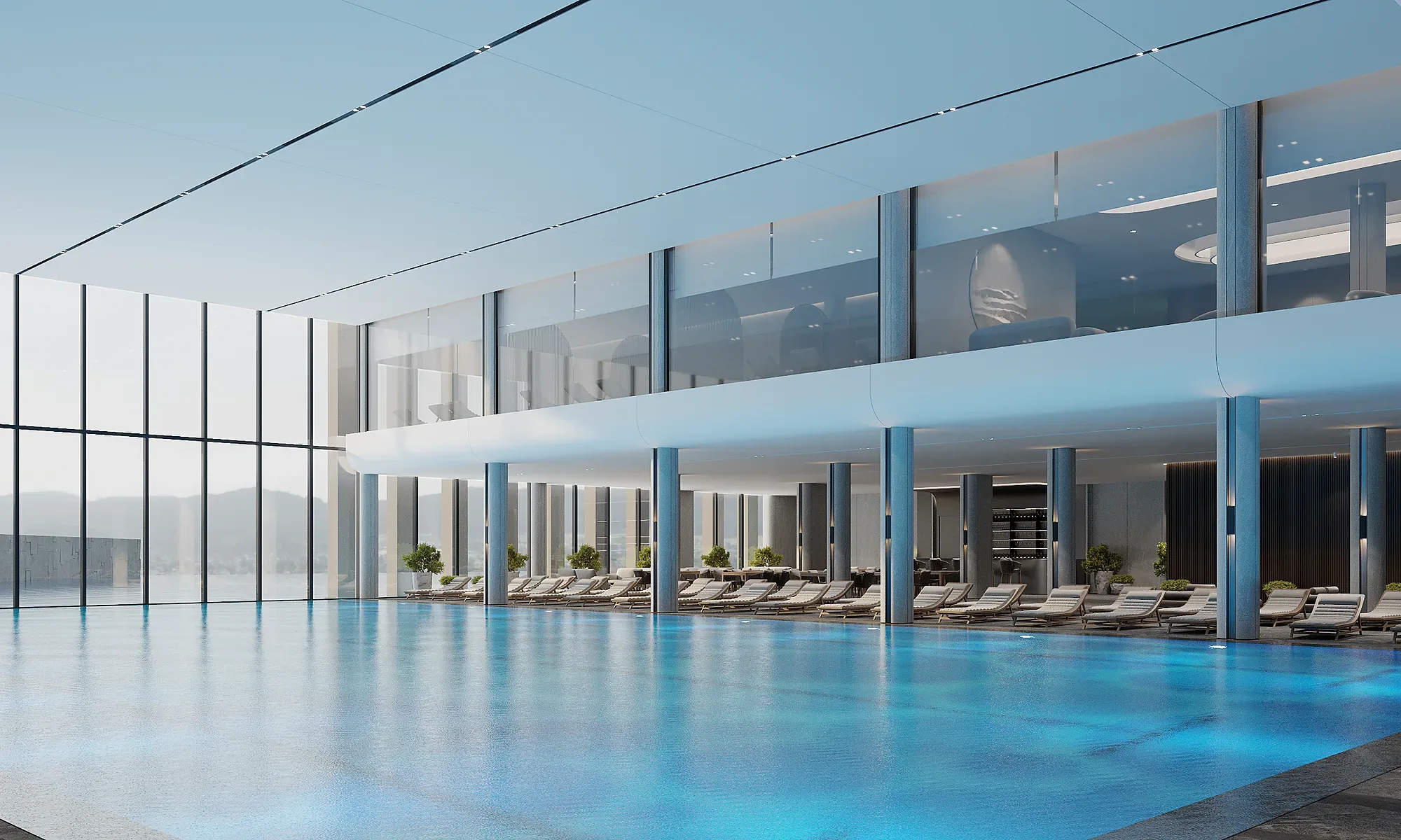 The indoor pool on level −2