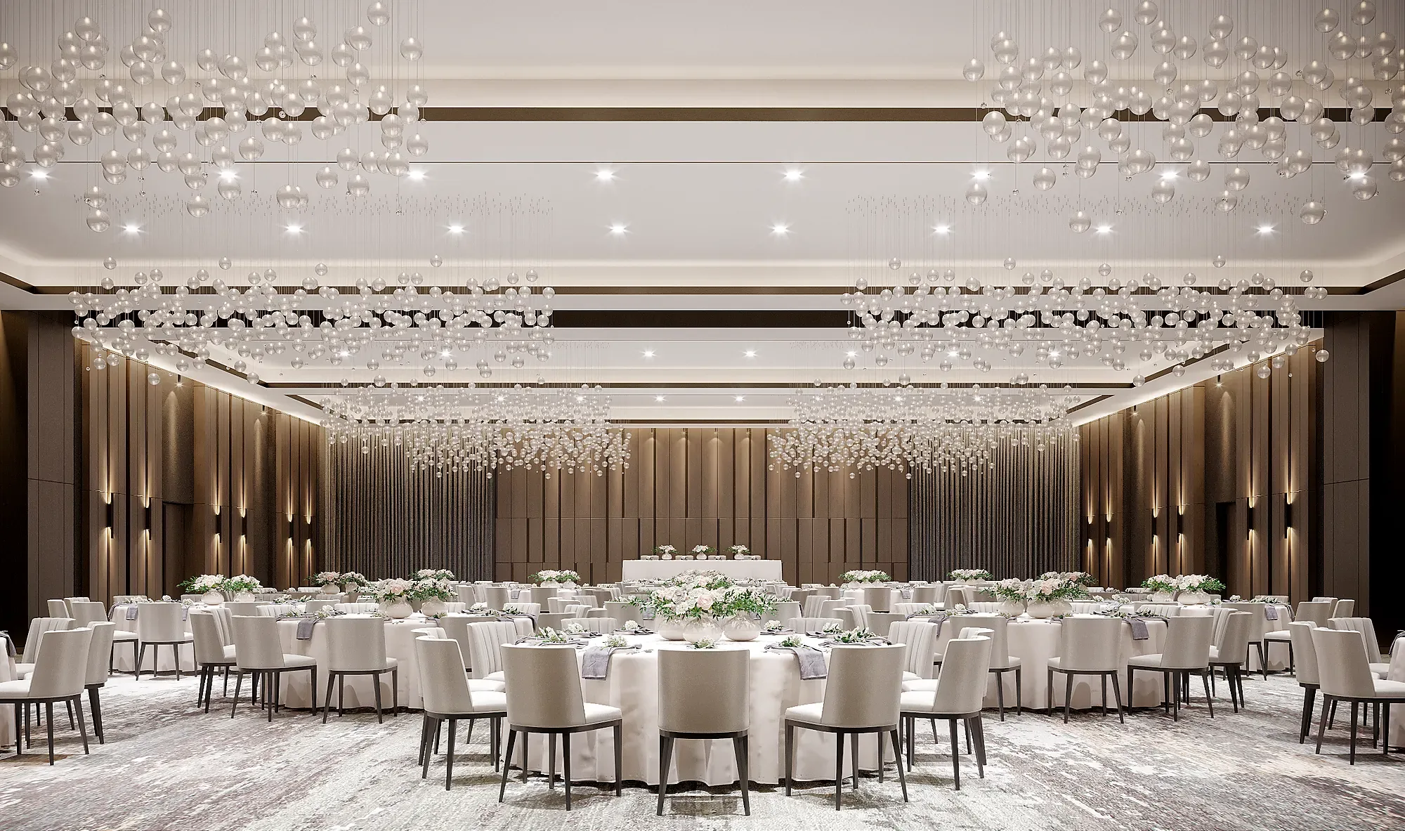 The restaurant and banquet hall, laid for service