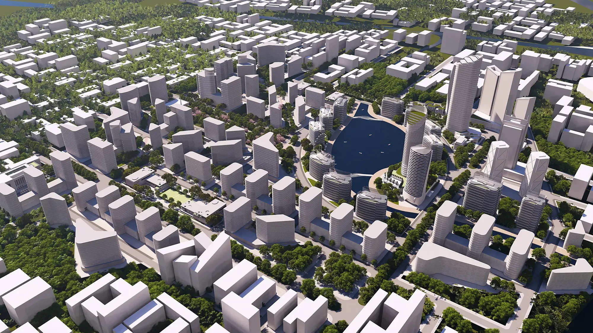 The massing model of the quarter, seen from above