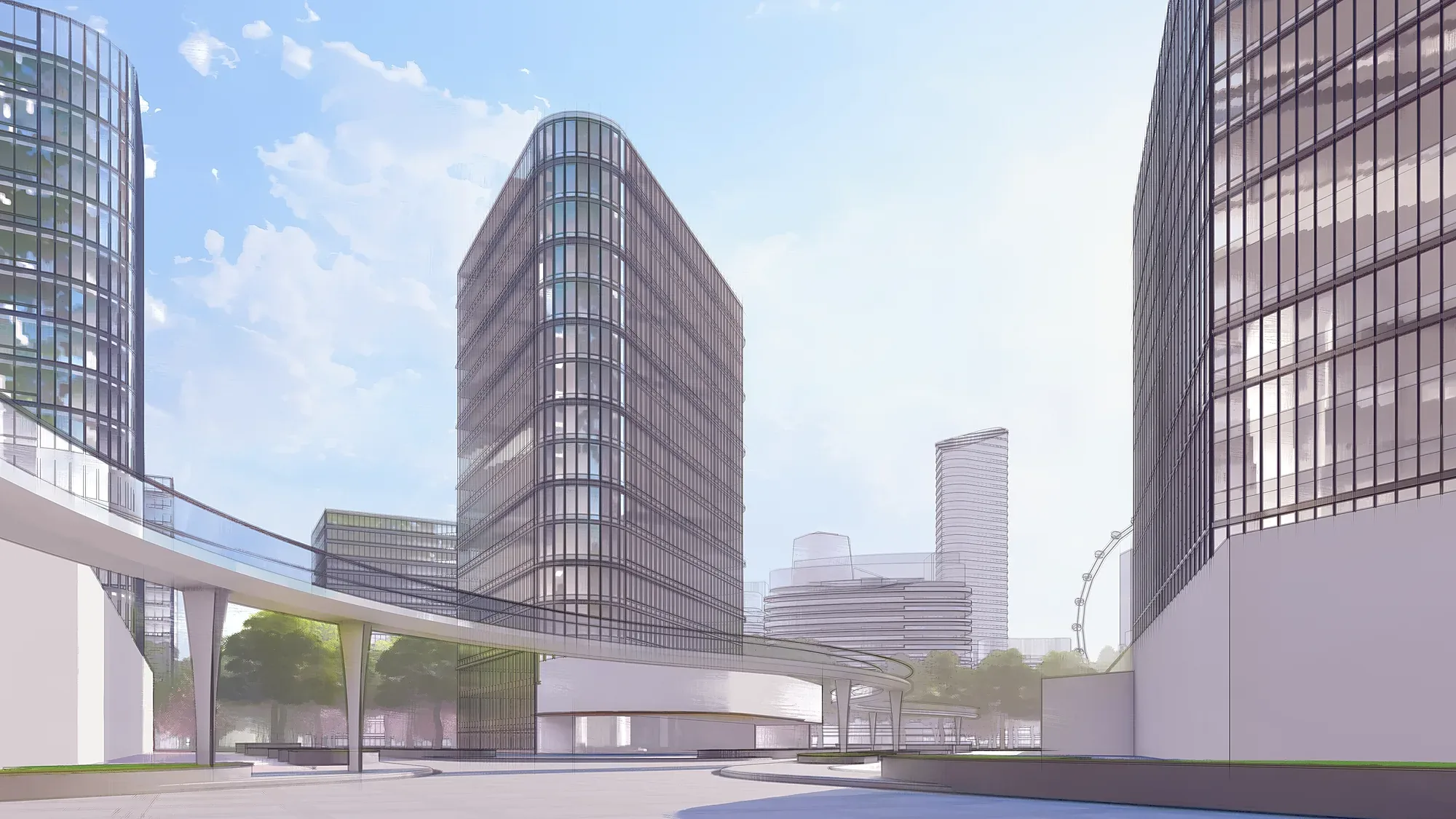 The business part of the quarter: the tower and its public podium