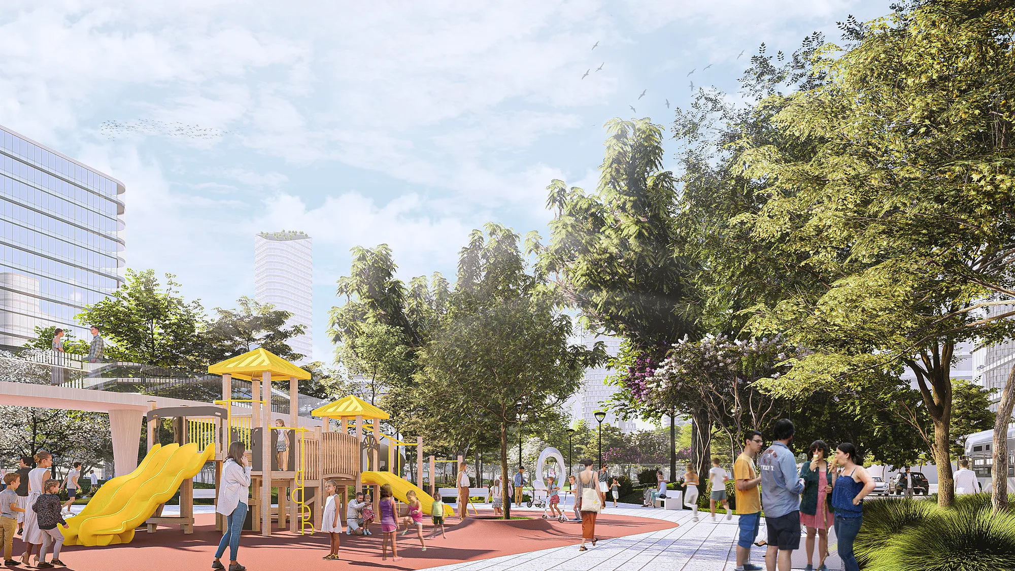 A playground in the 80-hectare district of New Tashkent — a SAD masterplan