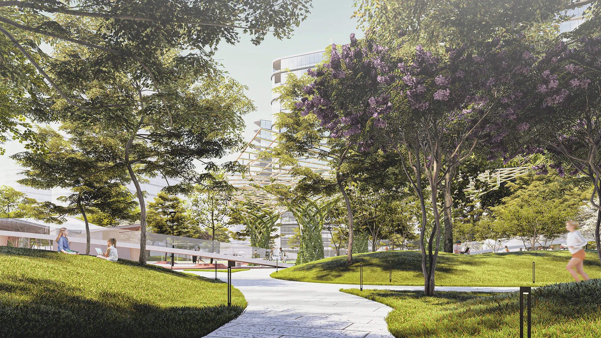 A park path among the trees in the 80-hectare district of New Tashkent