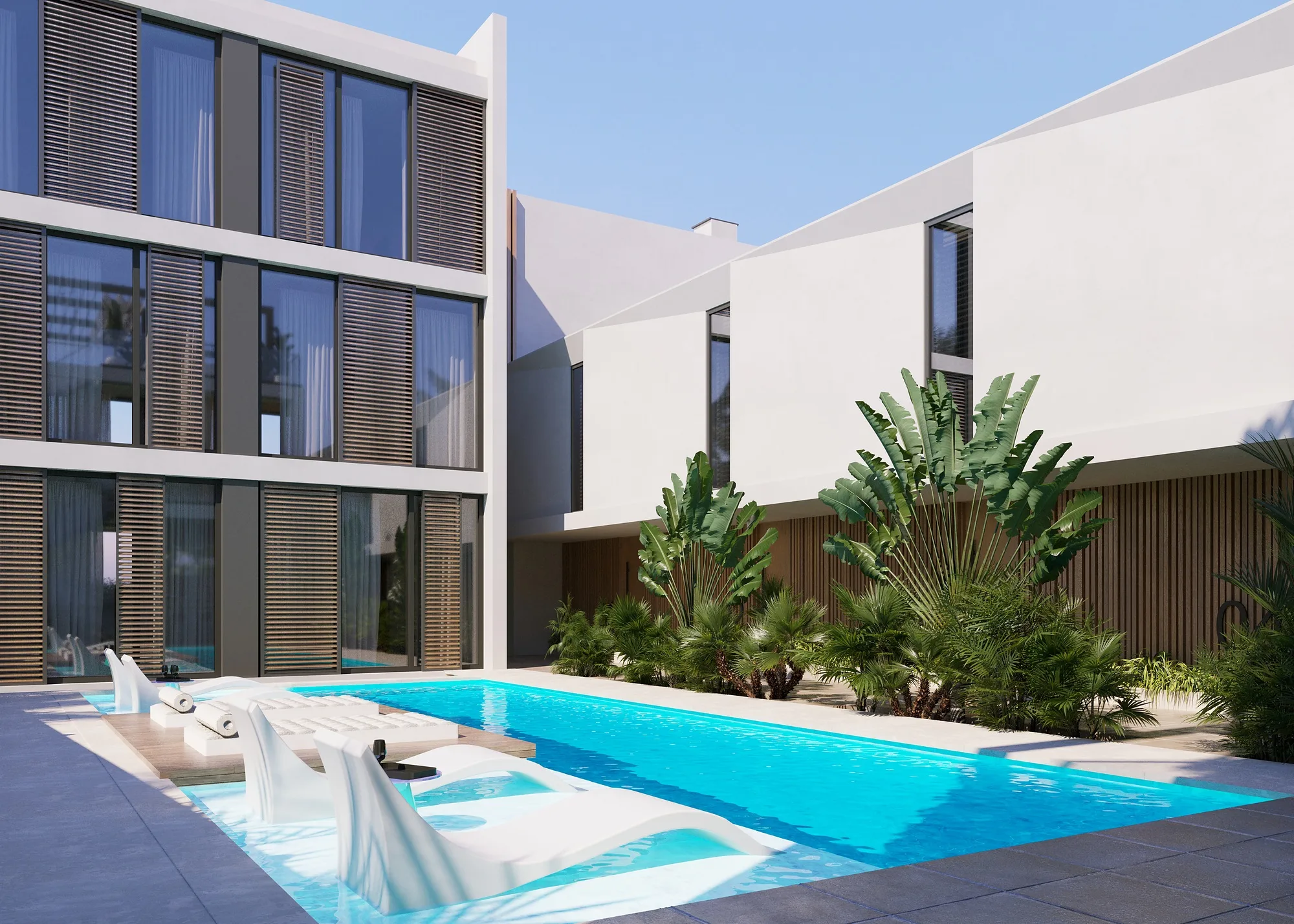 A villa with a roof terrace and external stair