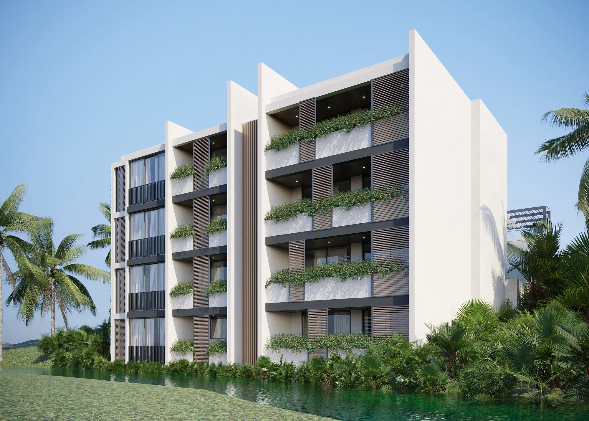 The apartment building from the garden side