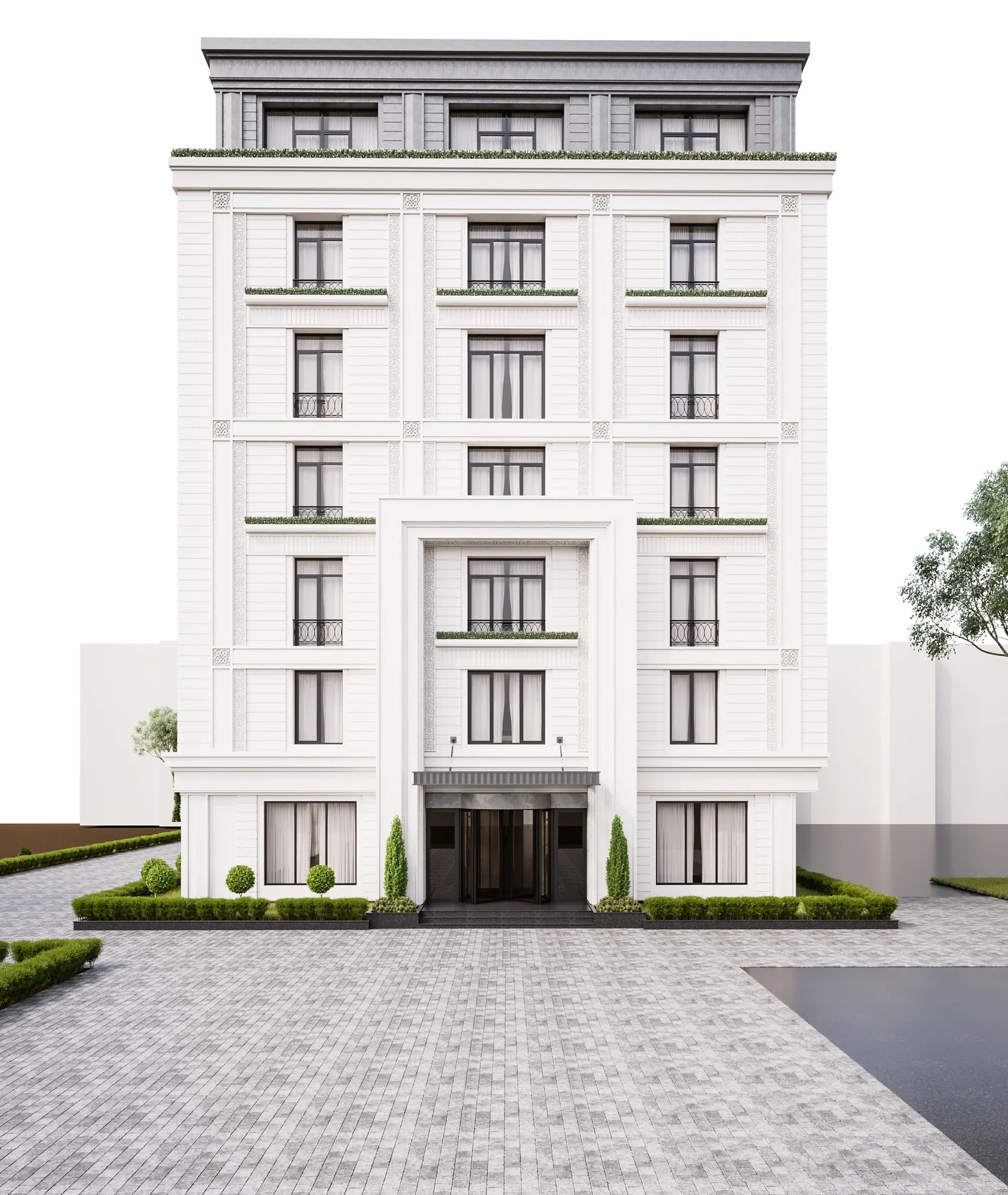 Private hotel in Tashkent: the end facade with the entrance — SAD studio