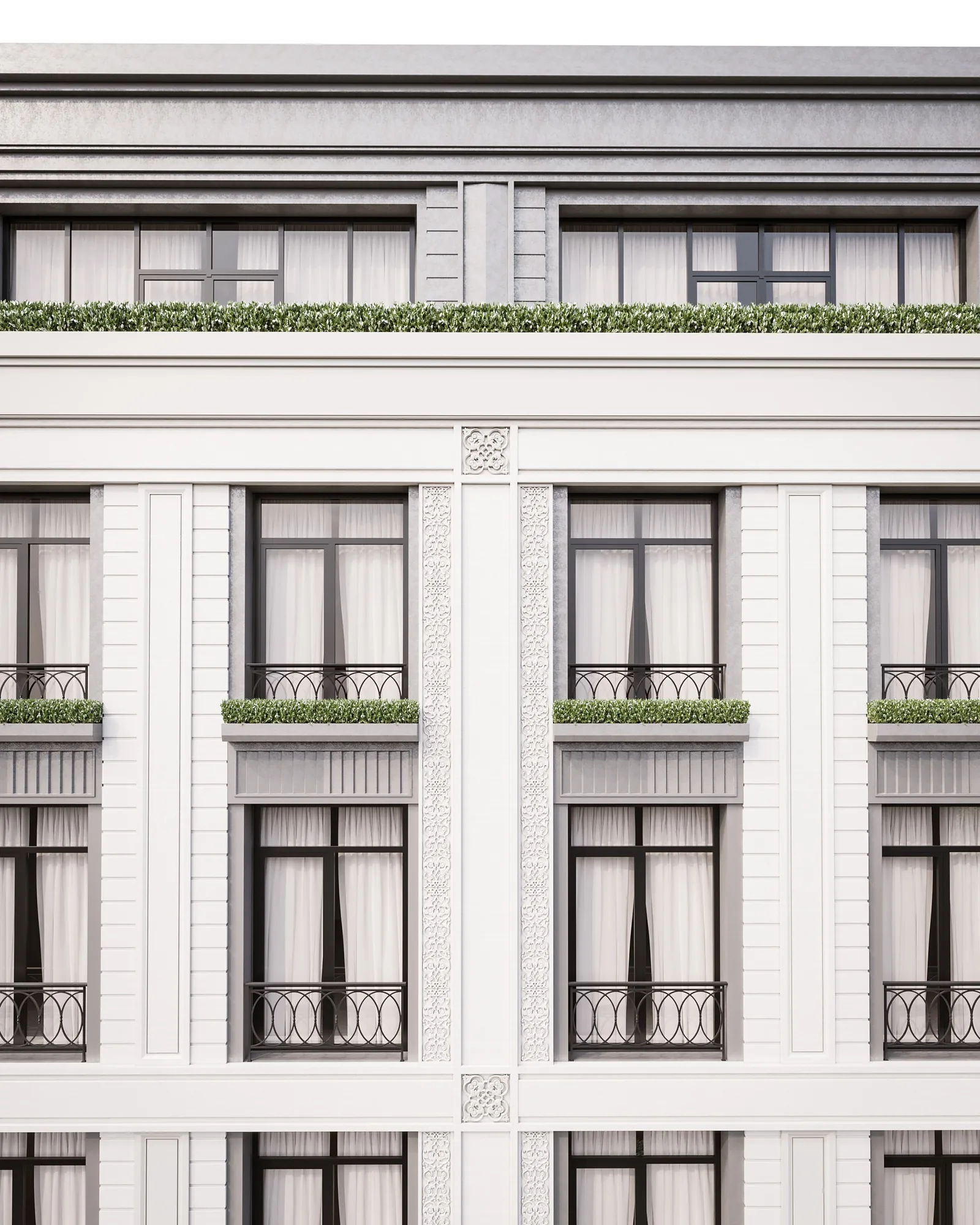 Private hotel in Tashkent: a facade fragment with French balconies — SAD studio