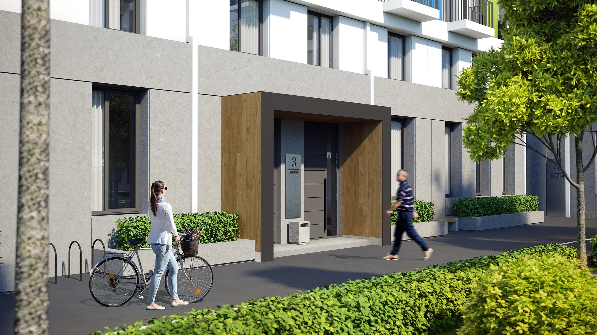Riverside residential complex in Tashkent: a building entrance with a timber portal — SAD studio