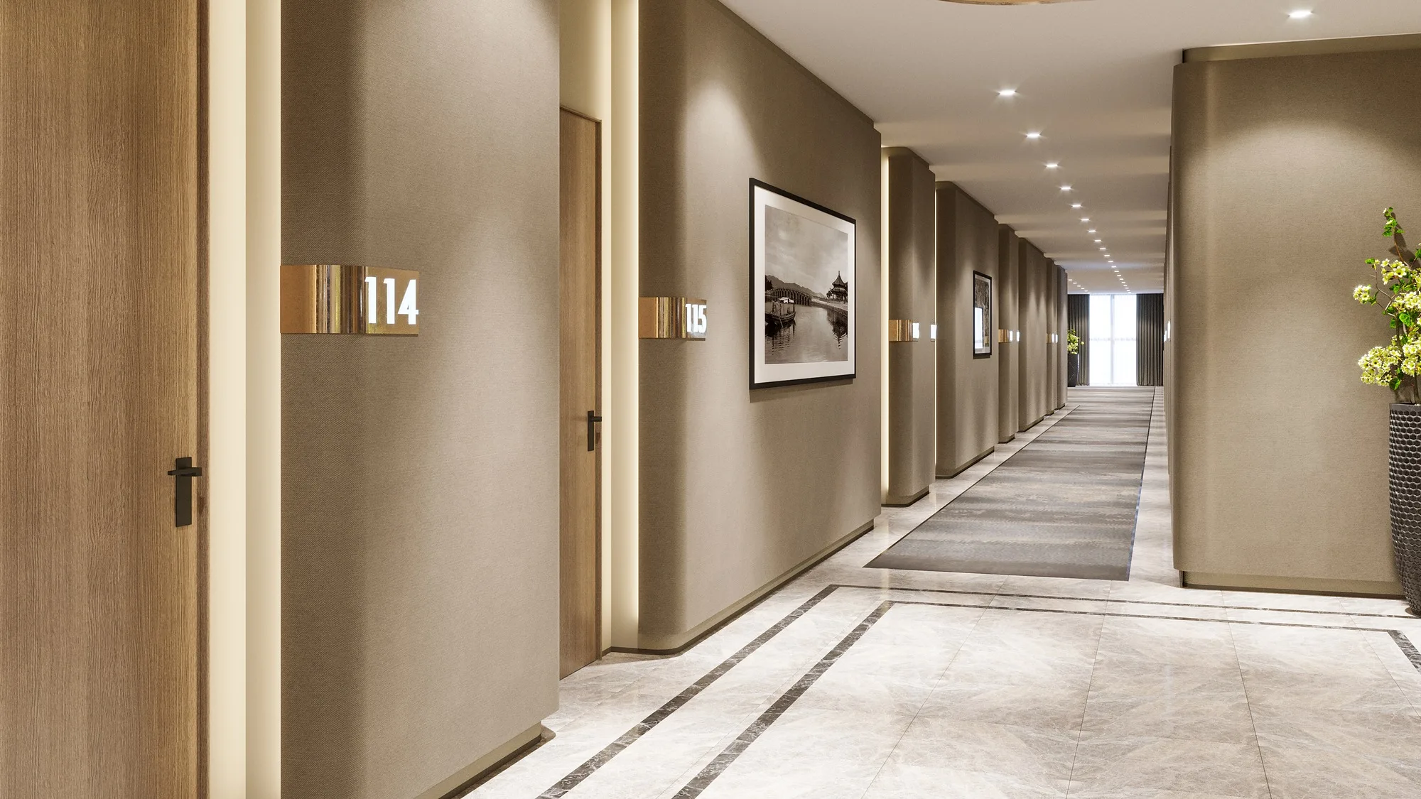 Sagbon hotel in Tashkent: a guest-room corridor — SAD studio