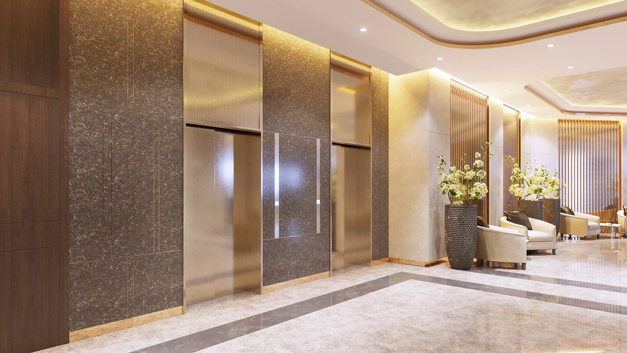 Sagbon hotel in Tashkent: the lift hall with a waiting area — SAD studio