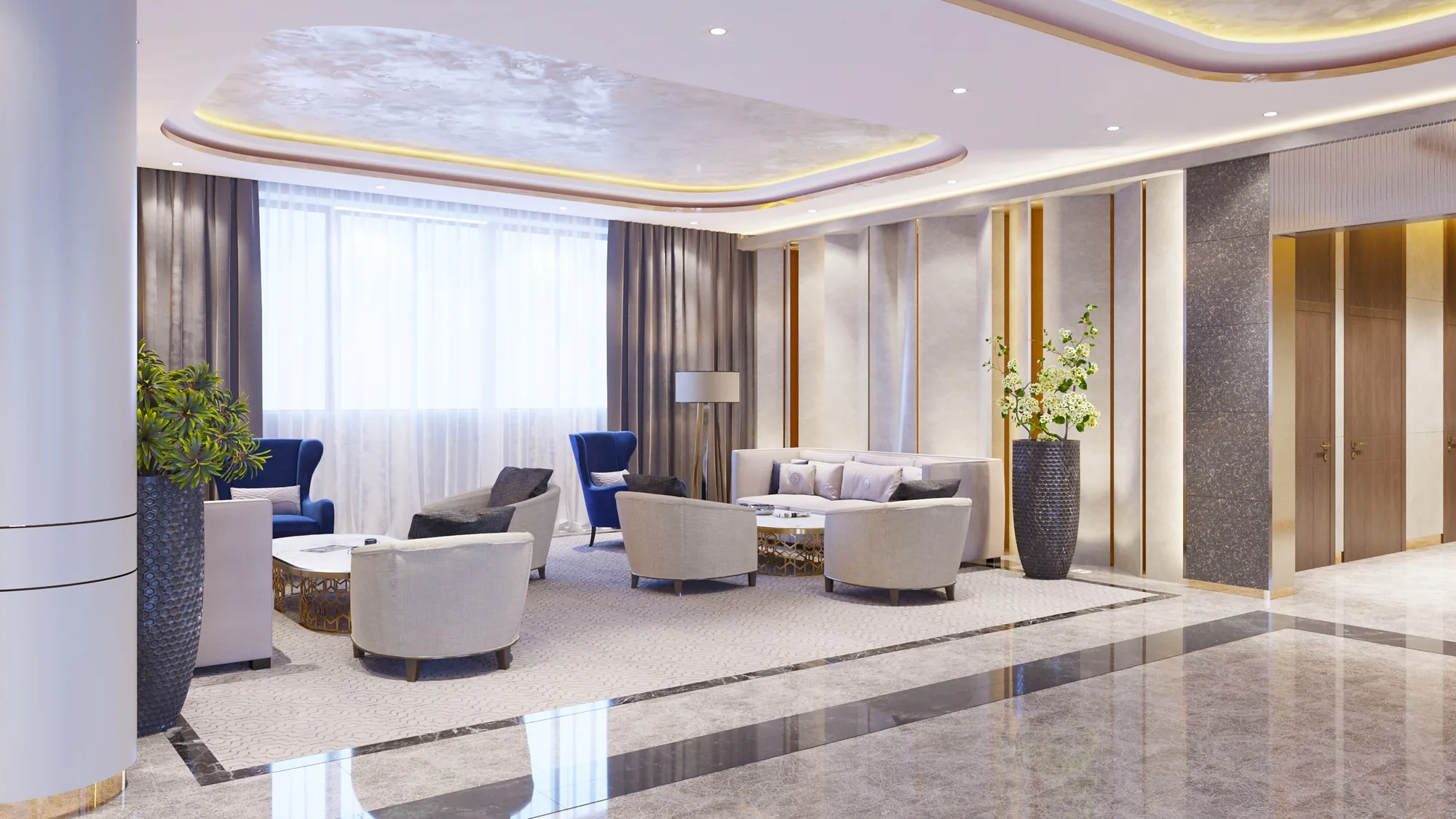 Sagbon hotel in Tashkent: the lobby lounge by the windows — SAD studio