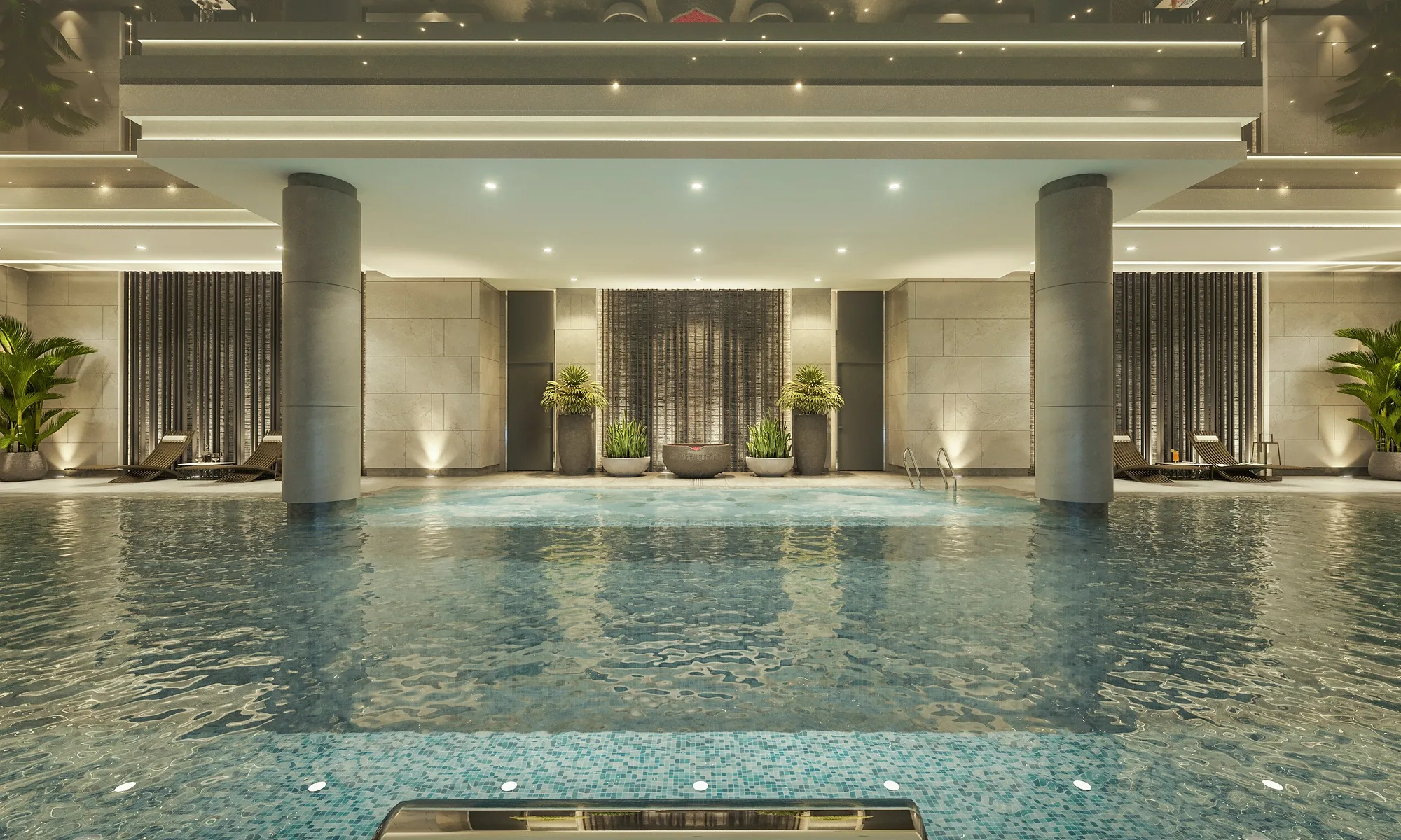 Sagbon hotel in Tashkent: the pool hall with columns — SAD studio