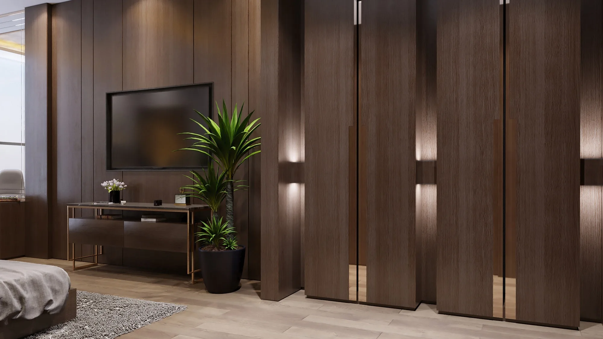 Sagbon hotel in Tashkent: a room with timber panels and a TV — SAD studio
