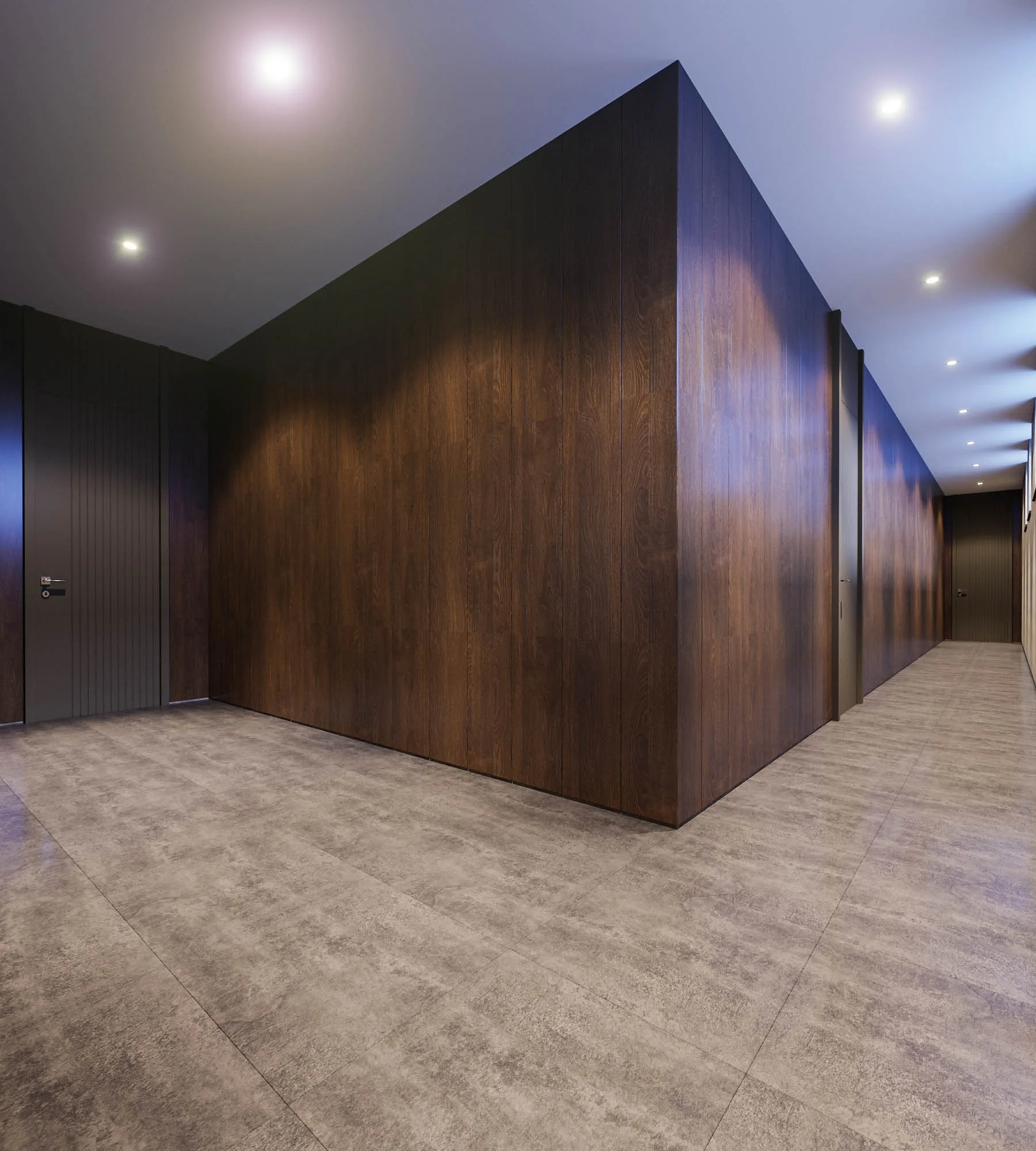 Sagbon hotel in Tashkent: the spa corridor with timber walls — SAD studio