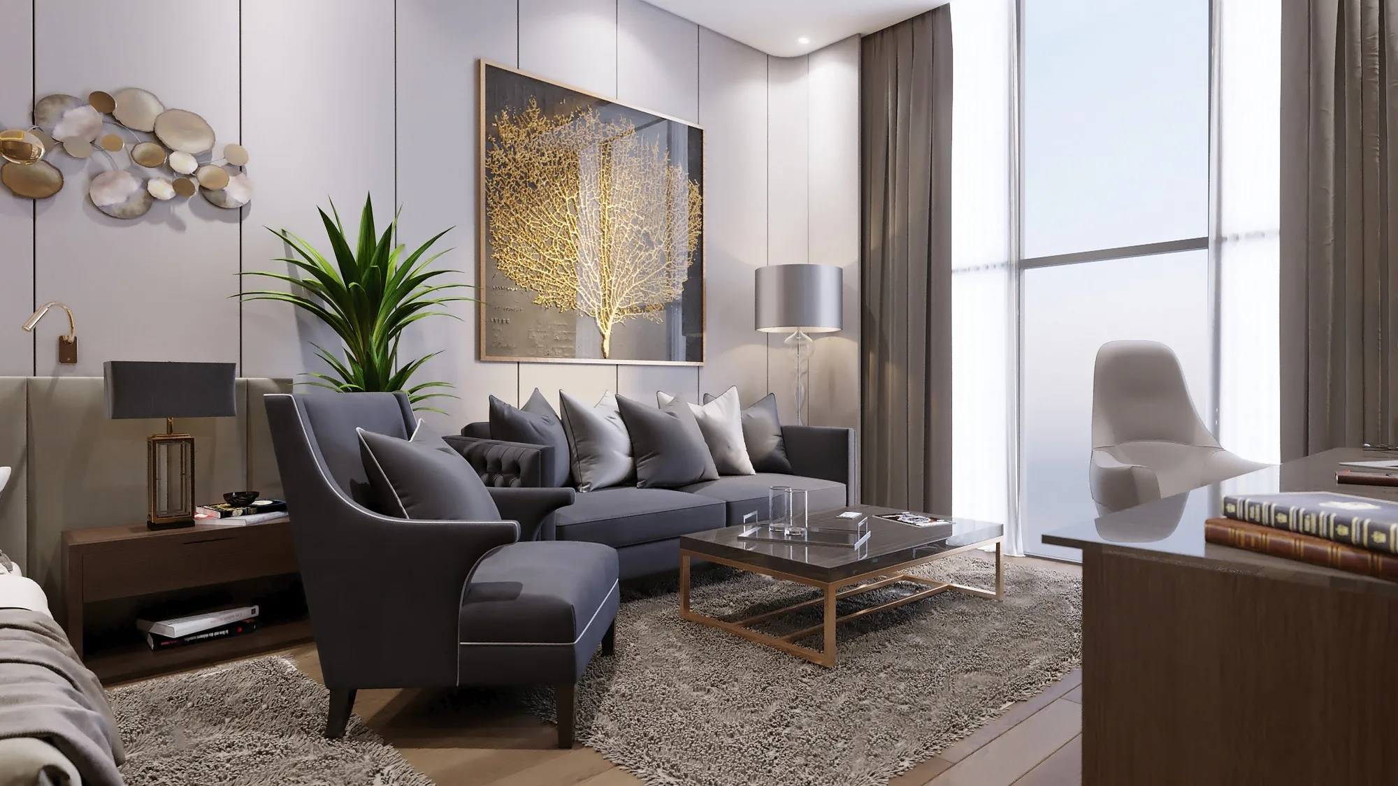 Sagbon hotel in Tashkent: the suite living area by the window — SAD studio