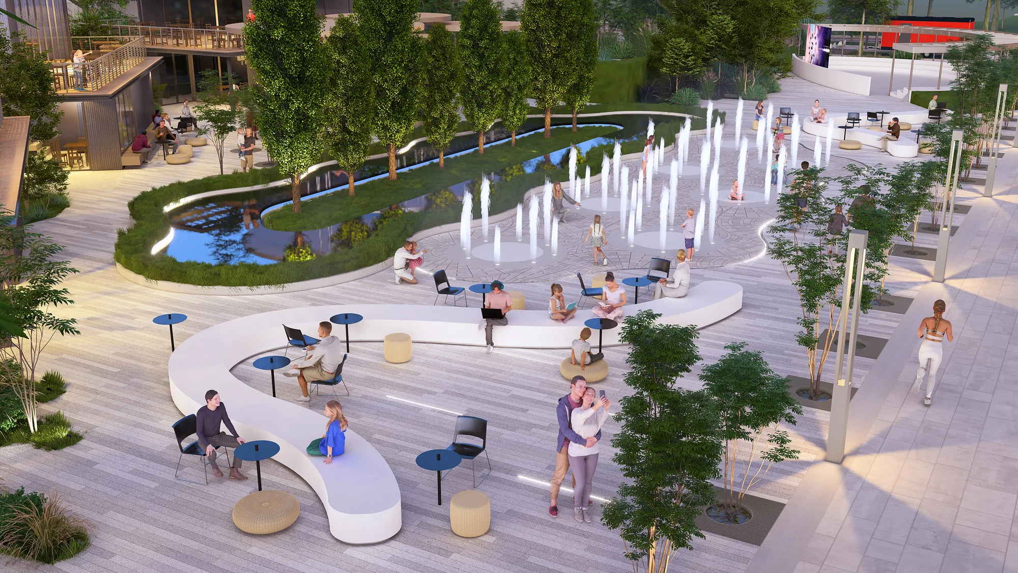 Sergeli Food Street render: square with fountains — SAD studio