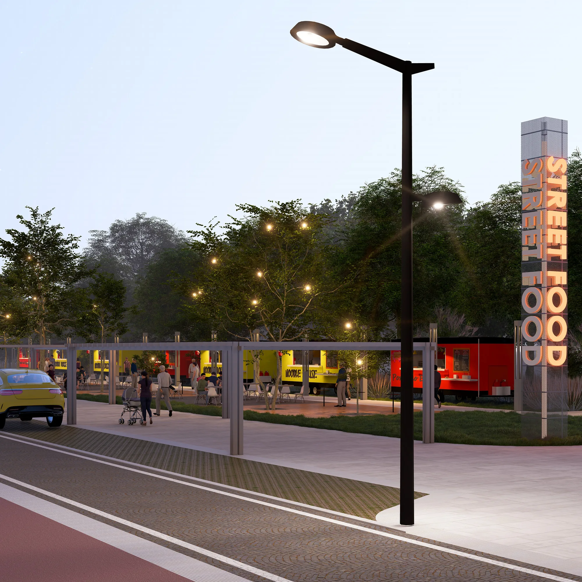 Sergeli Food Street render: Street Food sign — SAD studio