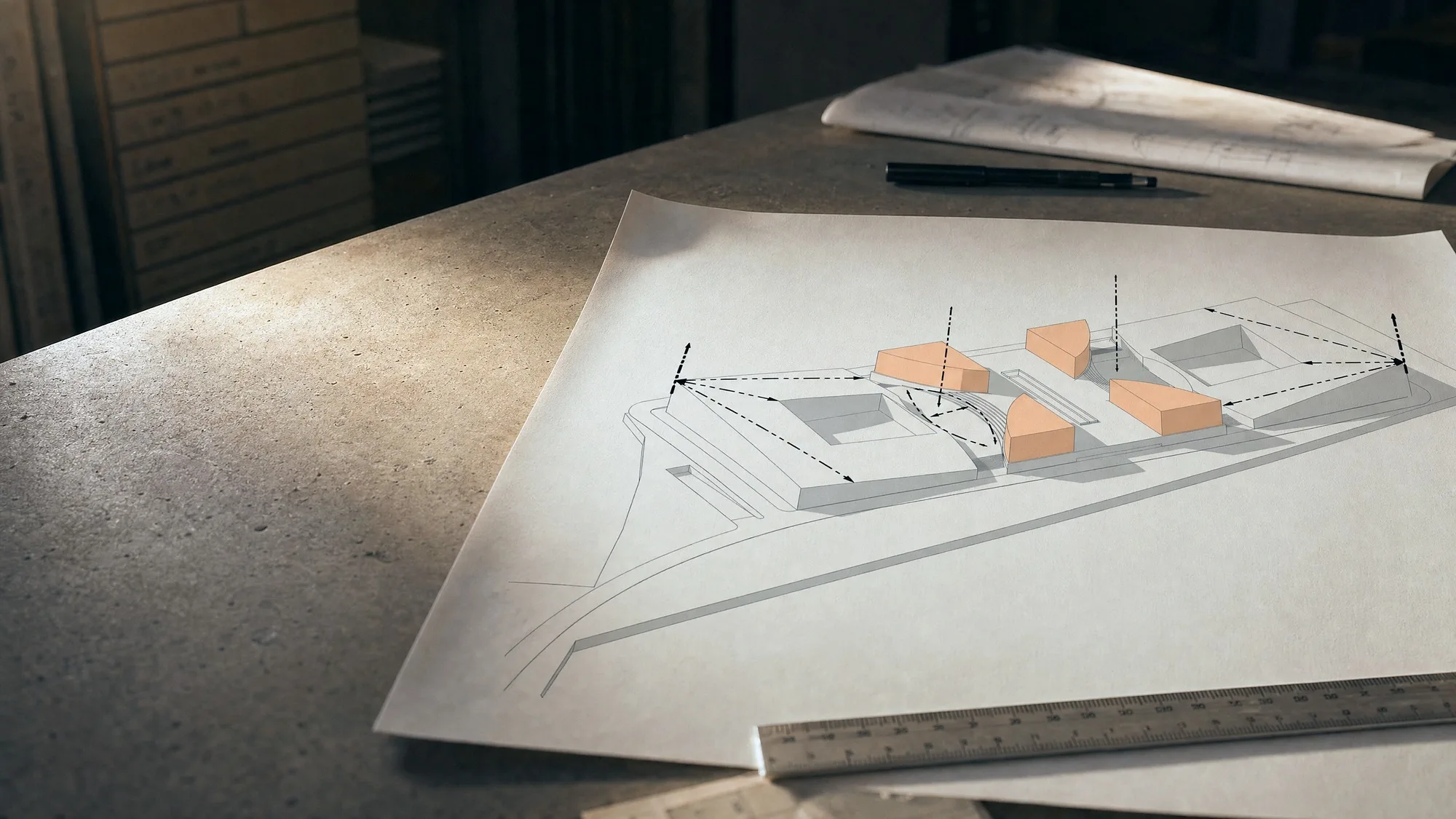 Site analysis scheme: dominant points and lines of sight