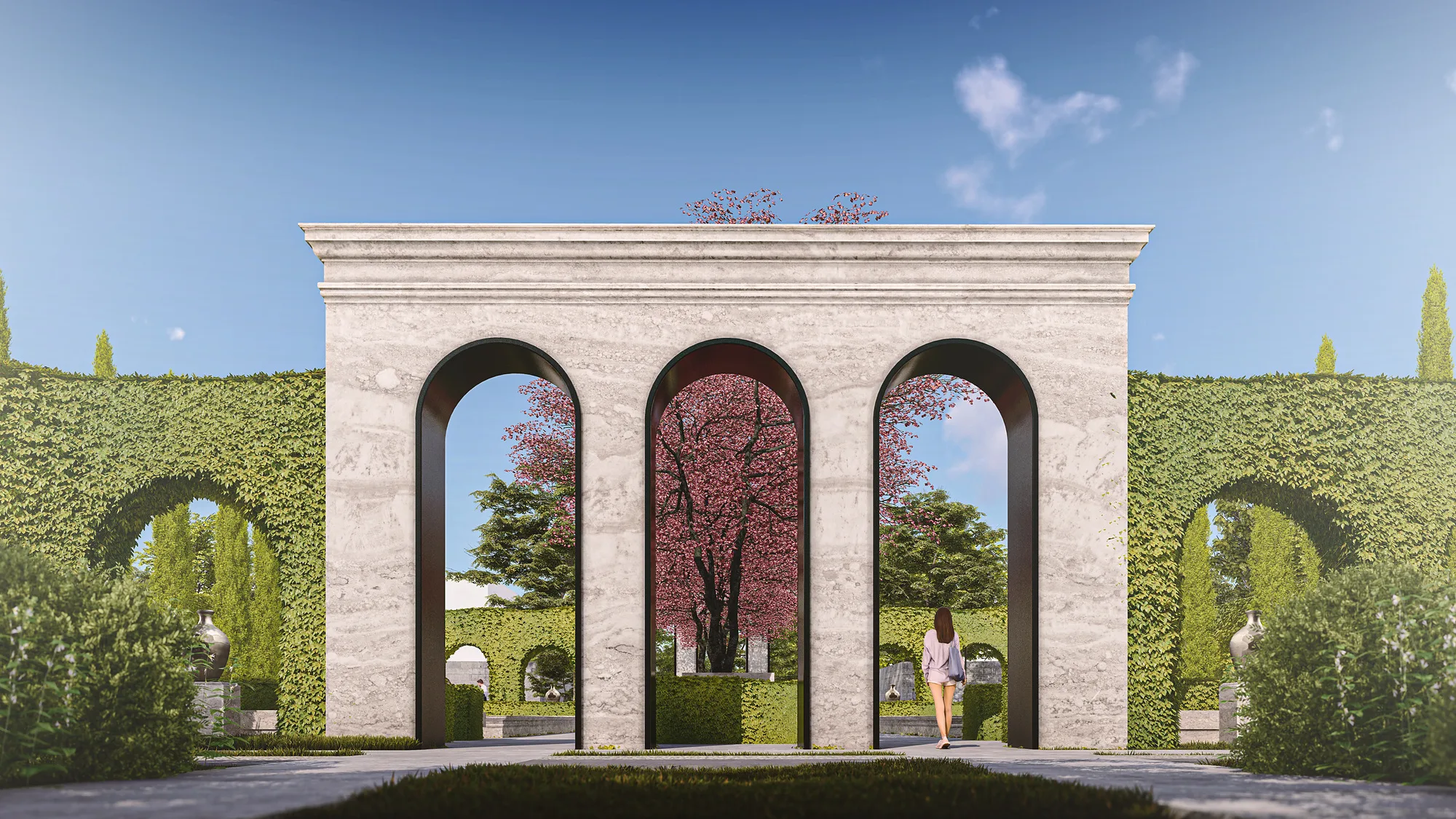 Portal arch in the green wall of the Sheron park