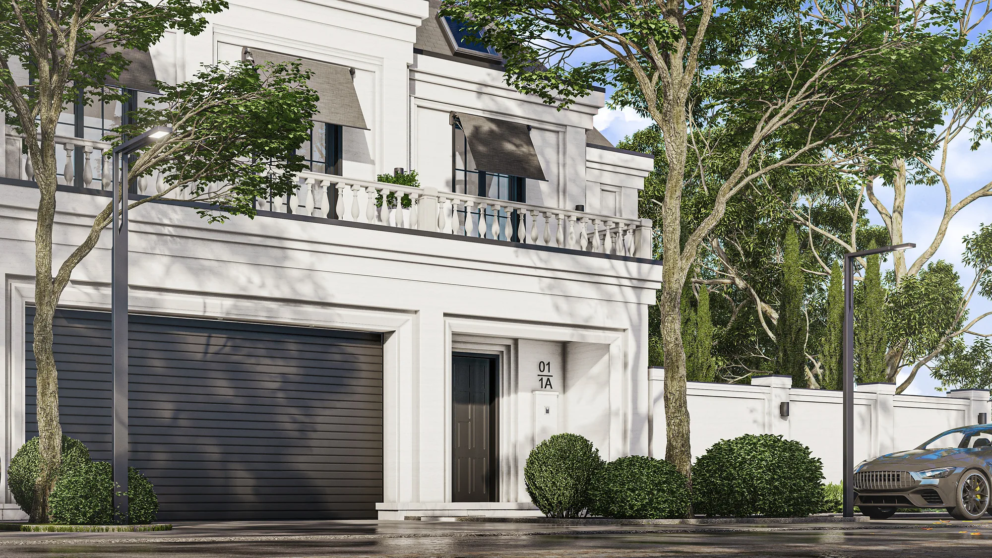 Villa in Sheron, facade in the evening
