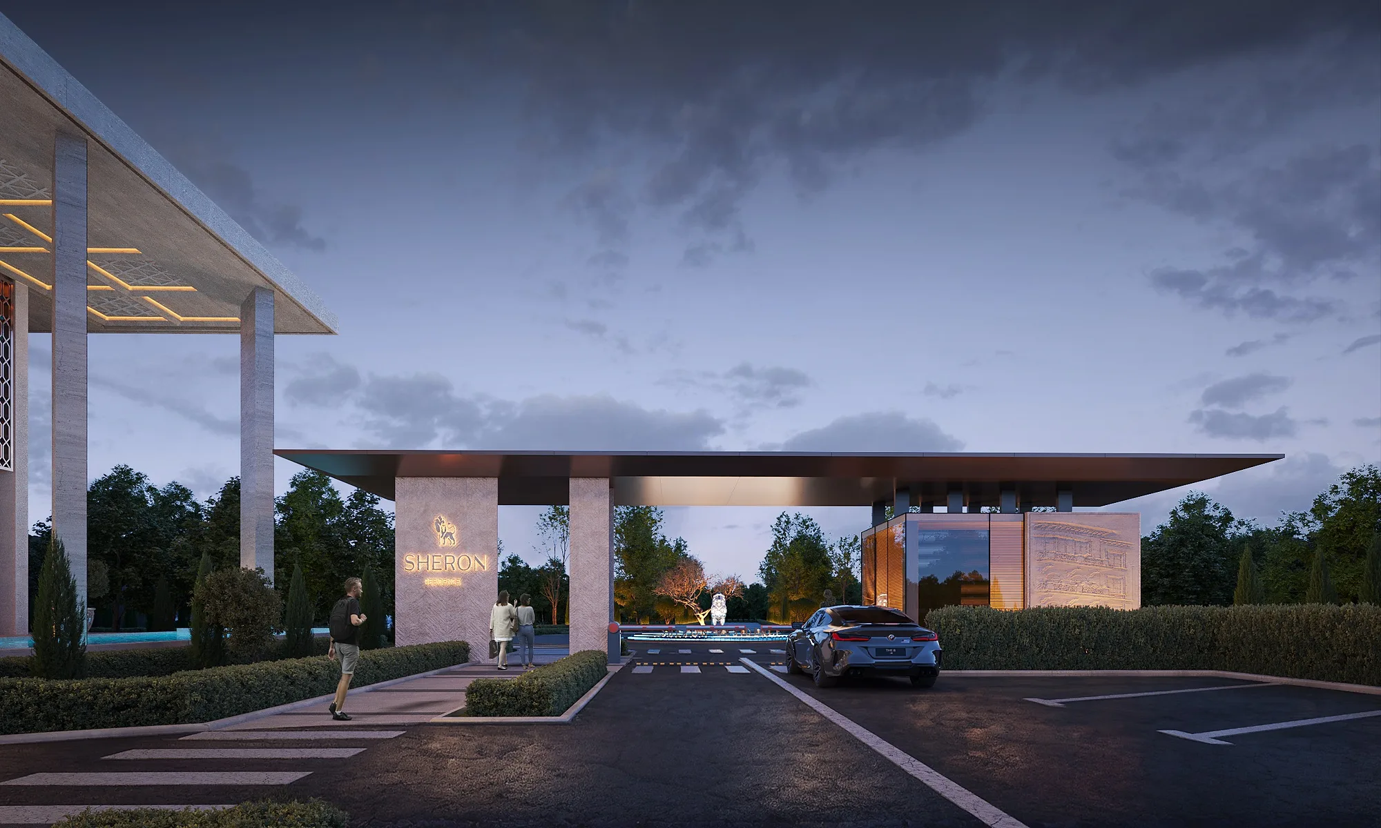 The entrance canopy in front of the main door