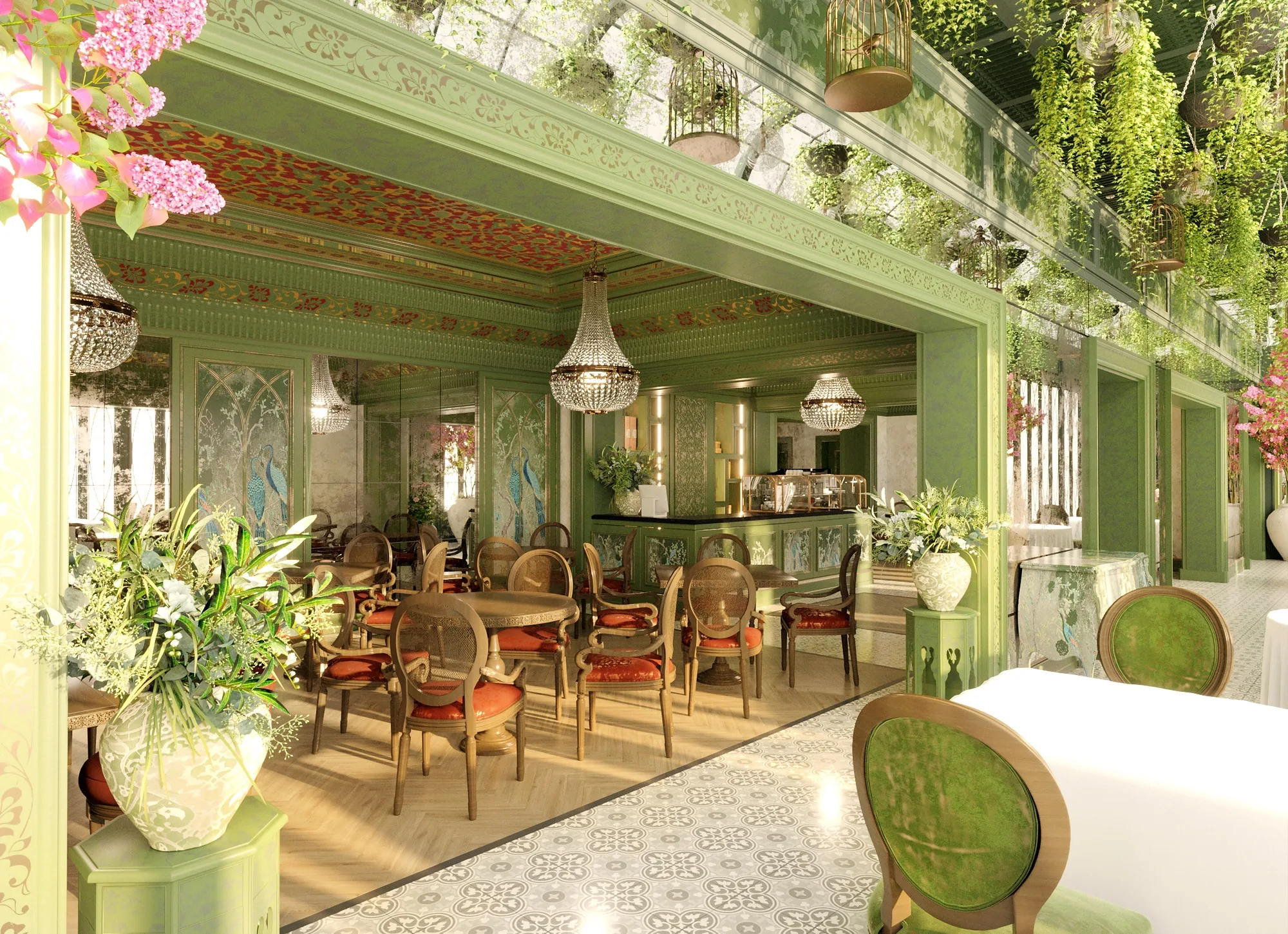 SORA restaurant in Tashkent: the hall seen from the gallery — SAD studio