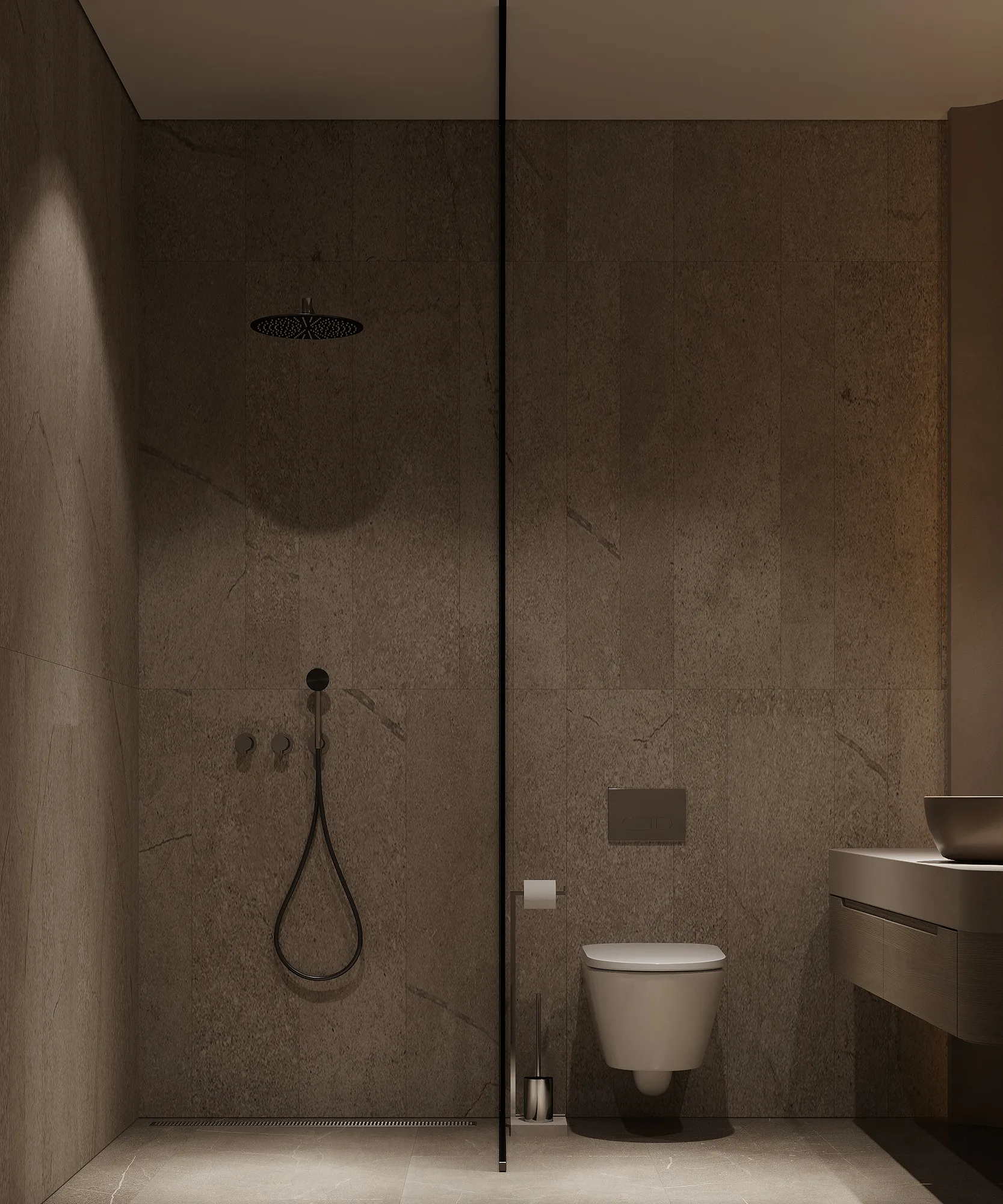 Spa interior render: shower room — SAD studio
