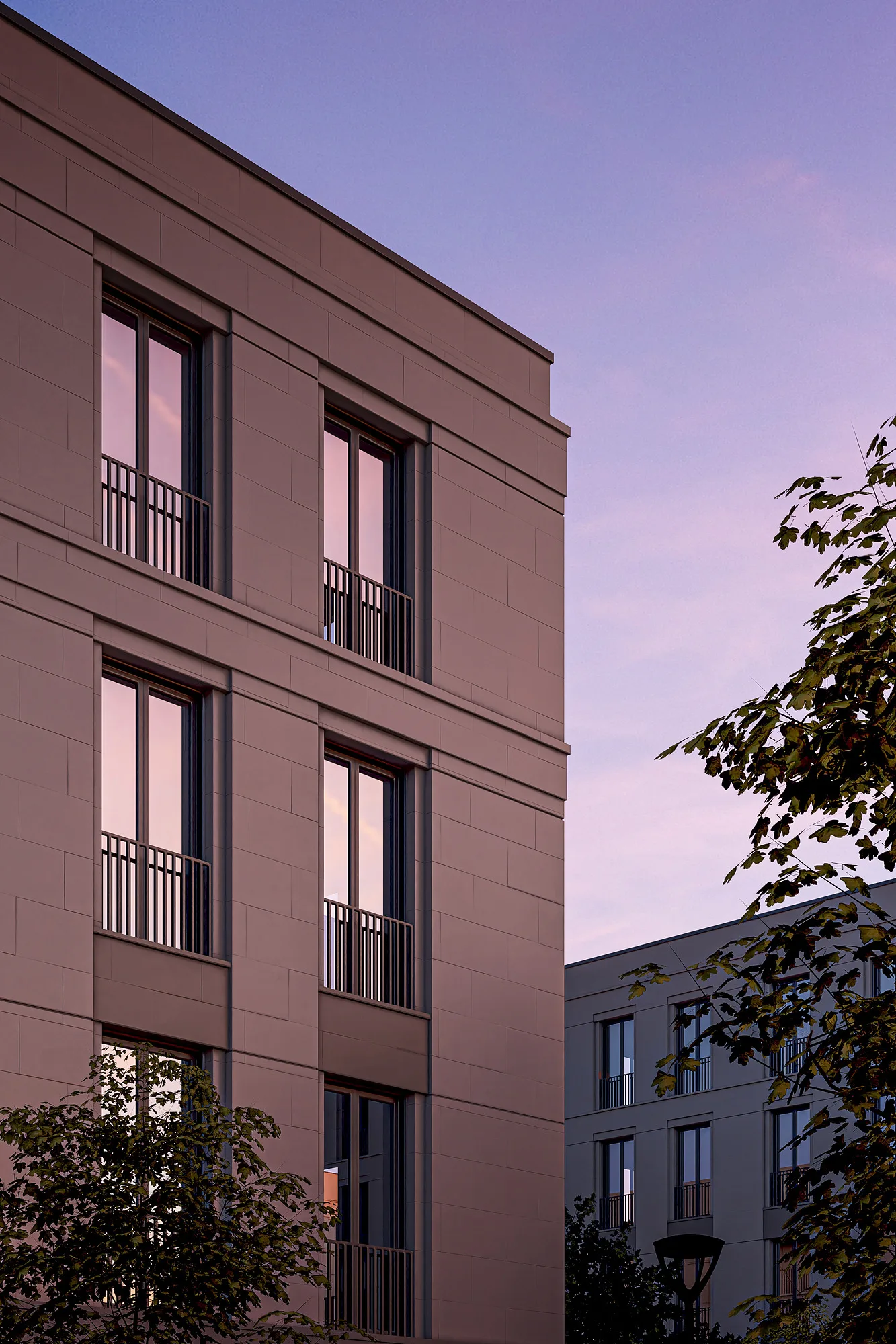 Strawberry residential quarter render: facade in the evening — SAD studio