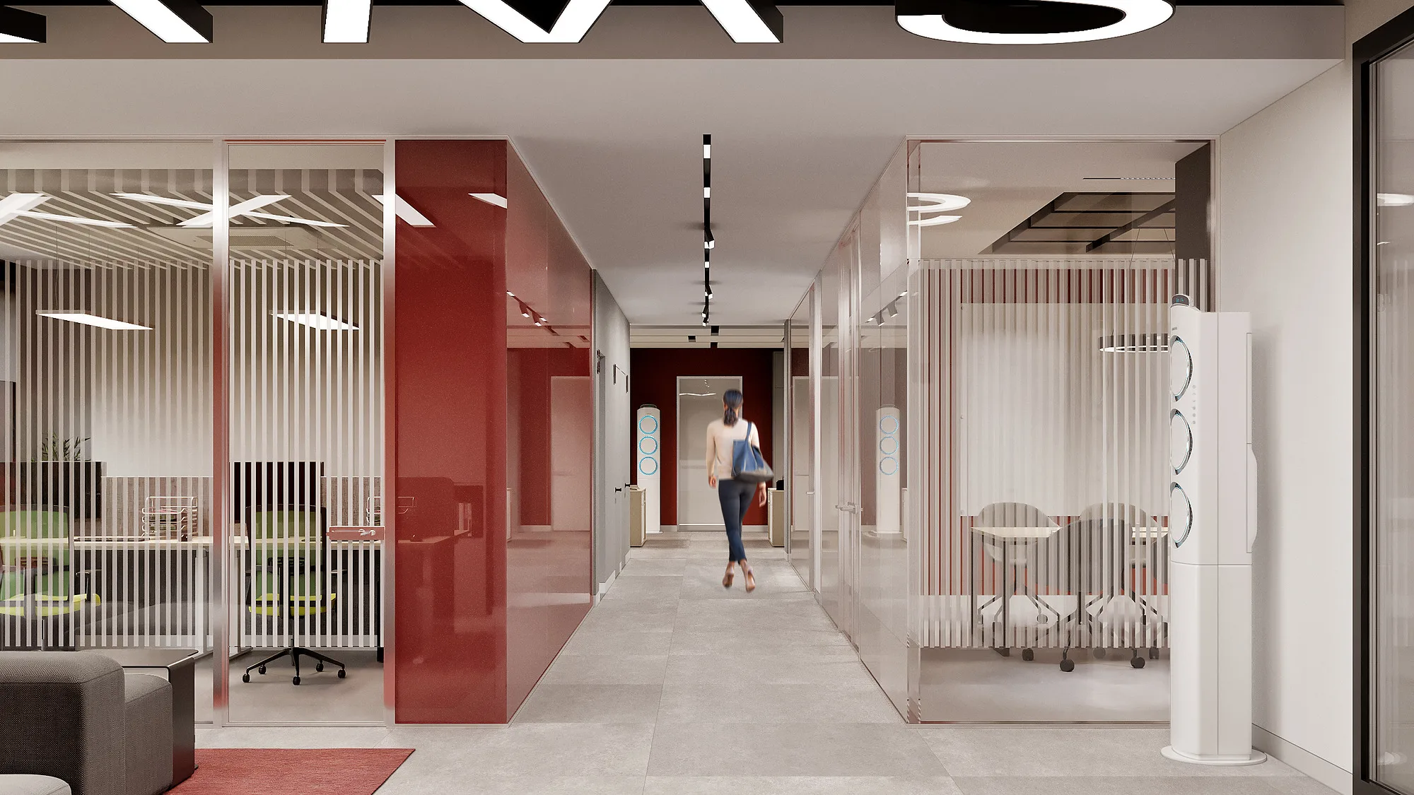 SWIXX office render: corridor between offices — SAD studio