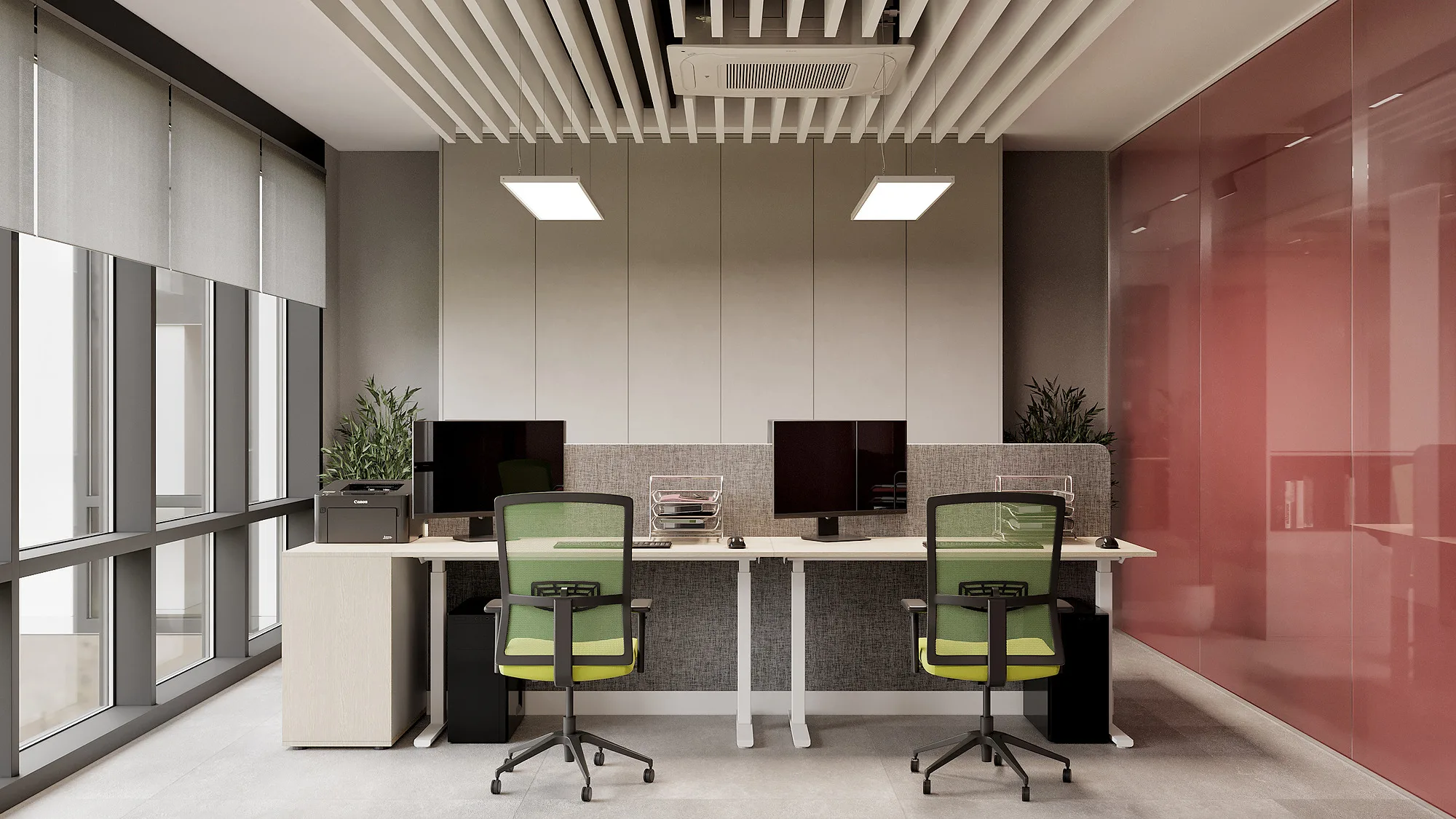 SWIXX office render: workstations by the window — SAD studio
