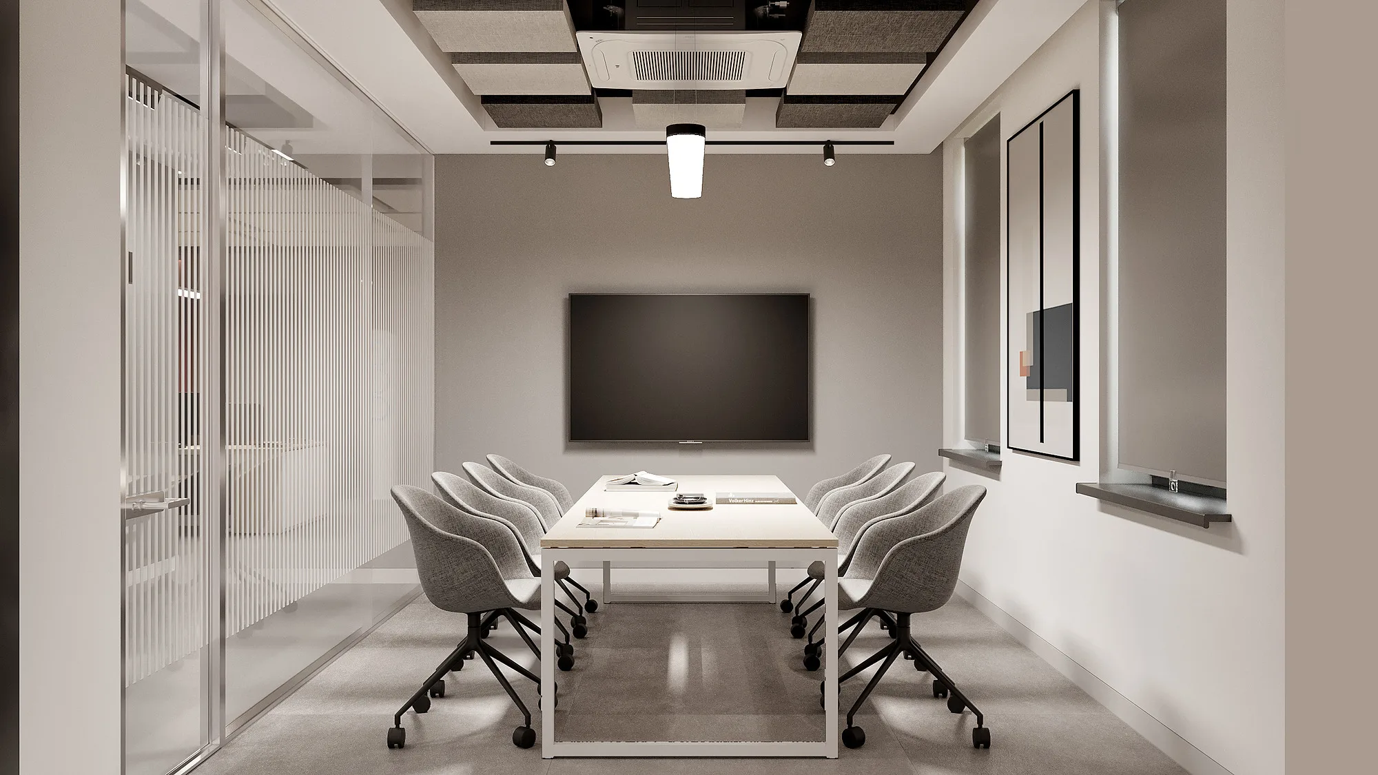 SWIXX office render: meeting room with a glass wall — SAD studio