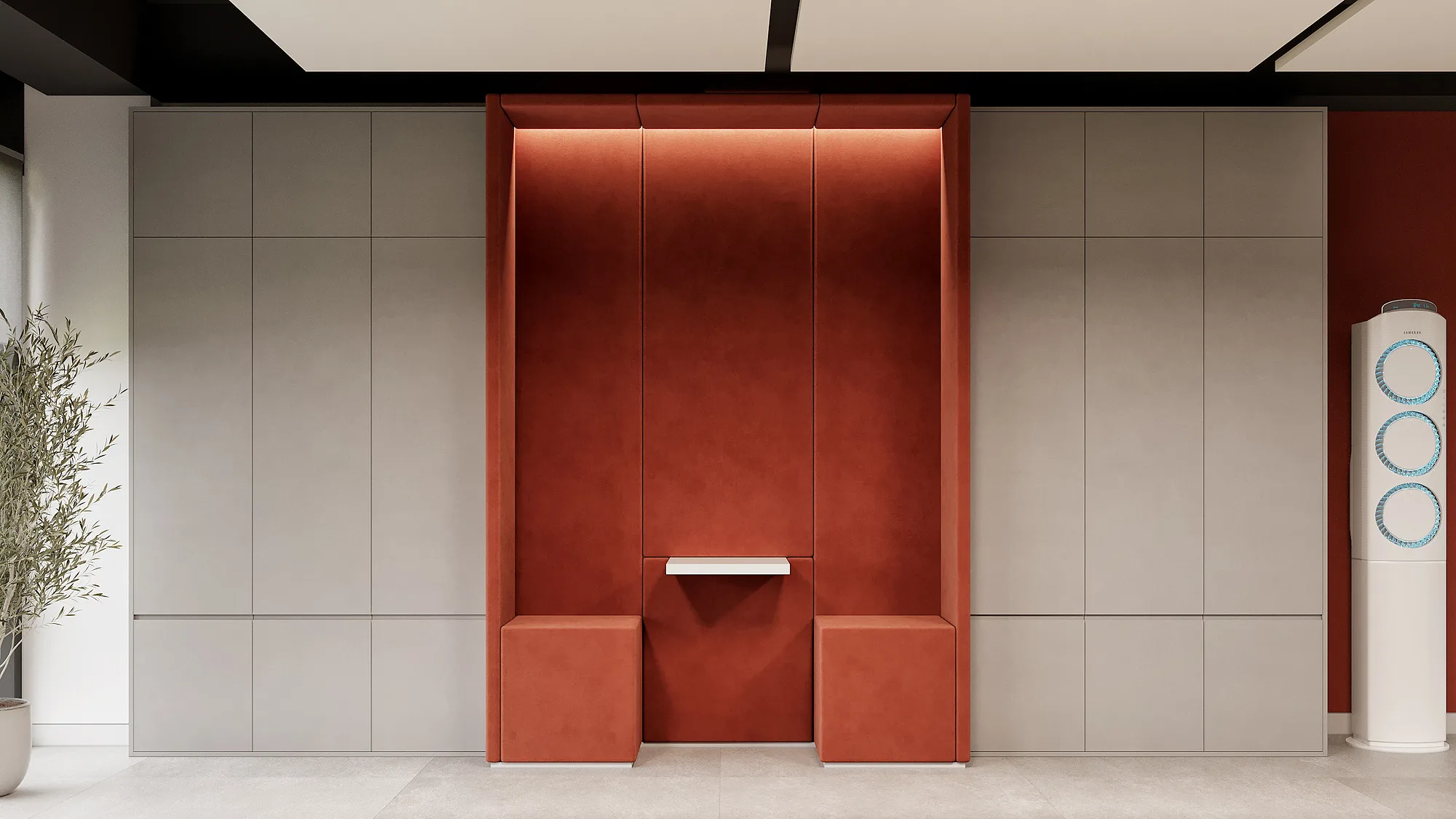 SWIXX office render: niche with red upholstery — SAD studio