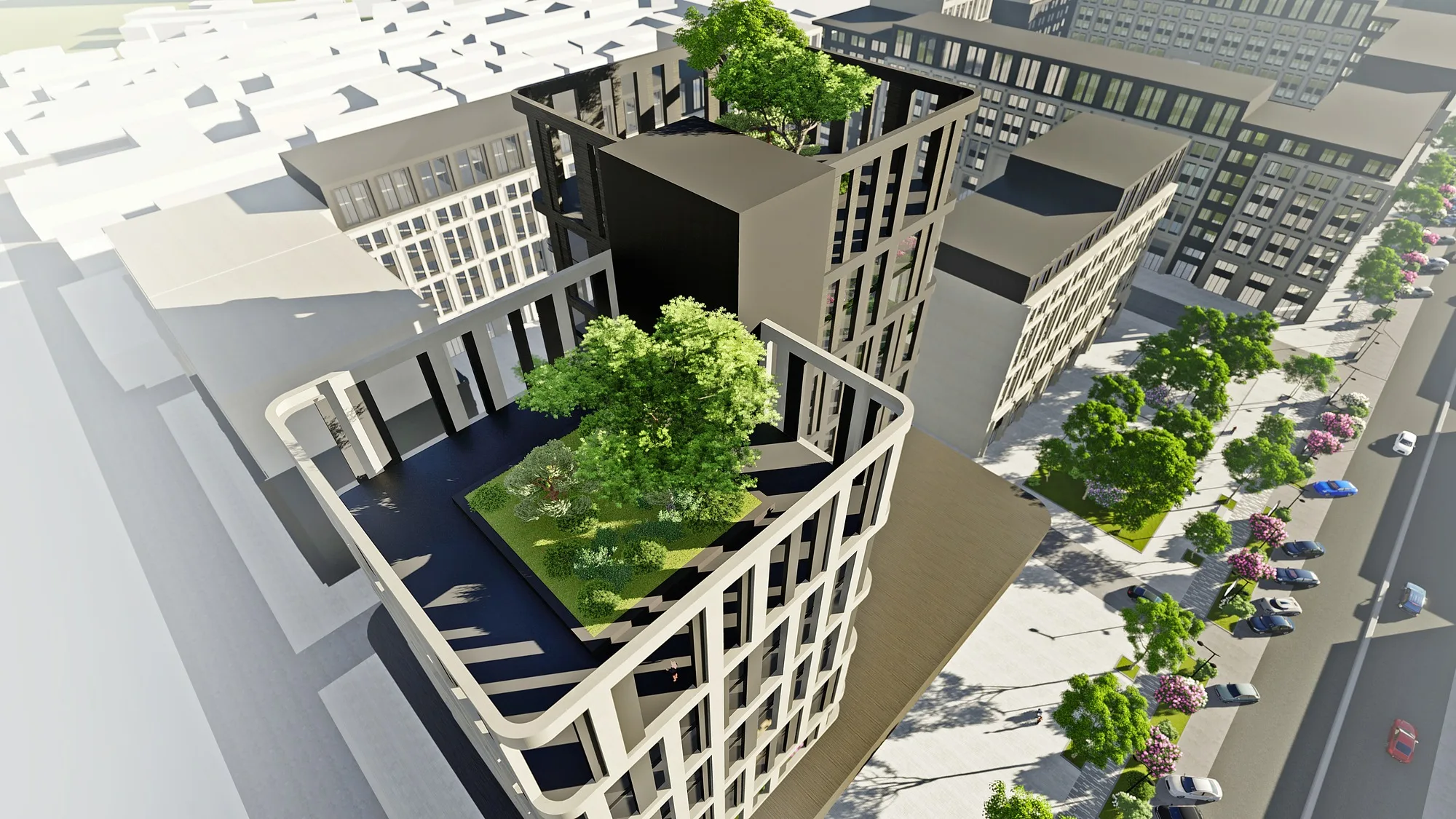Microdistrict in Tashkent: aerial view of the courtyard between the blocks — SAD studio