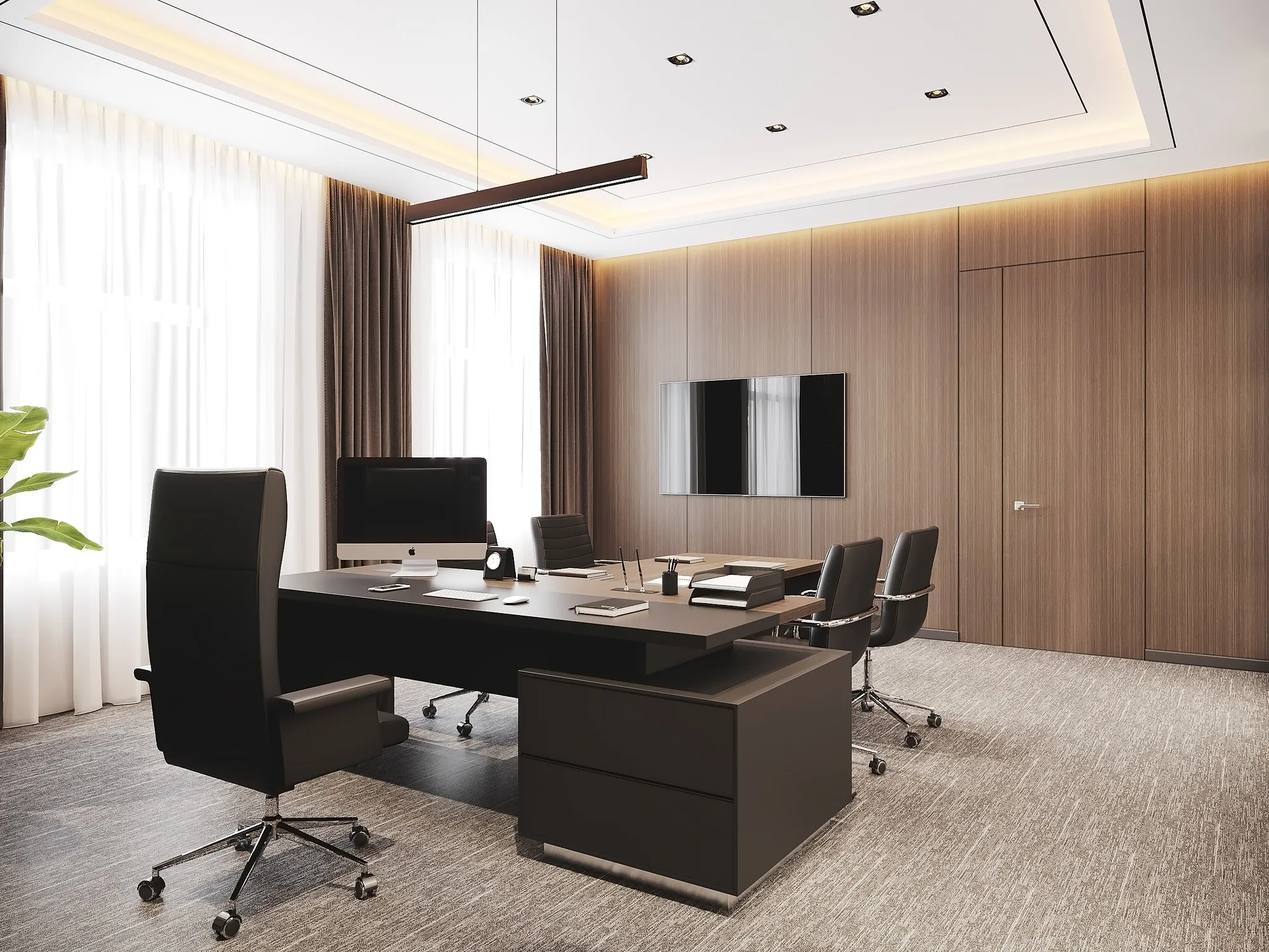 Branch manager office at Trast Bank in Bukhara: the desk, armchairs and timber wall panelling — SAD studio