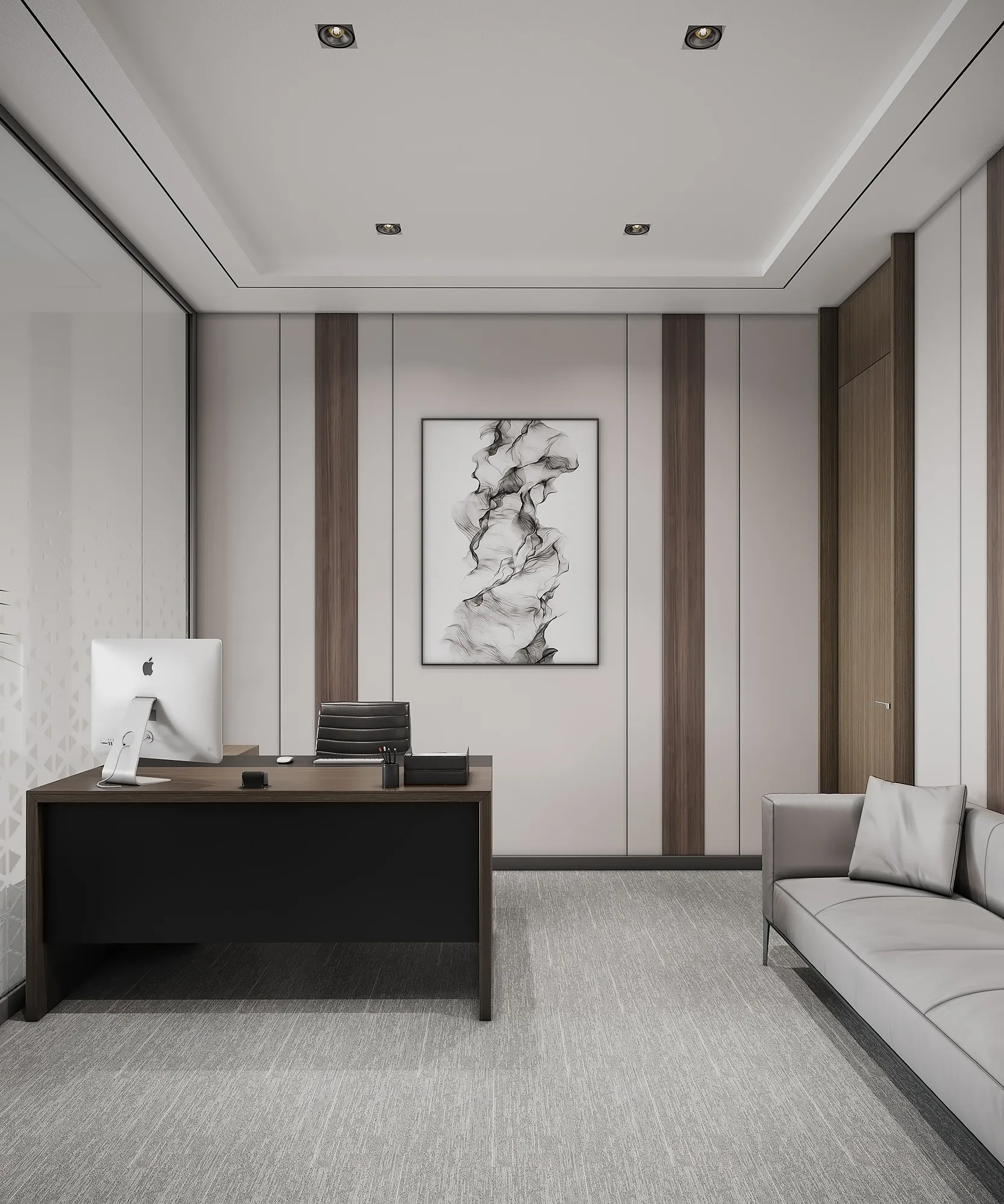 Manager reception at the Trast Bank branch in Samarkand: the secretary workplace, a sofa and wall graphics — SAD studio